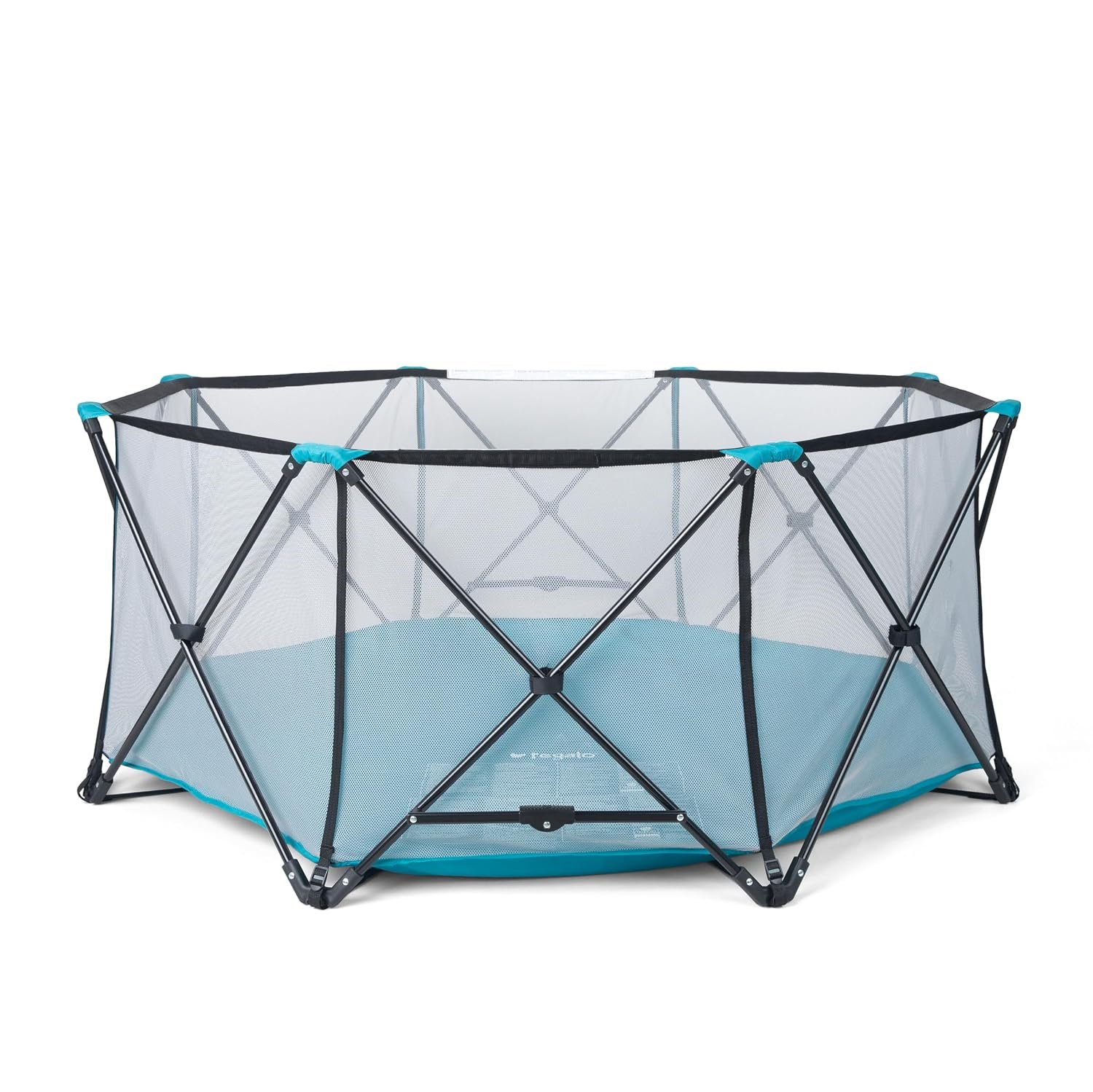 Regalo Safety My Play Deluxe Extra Large Baby Playpen & Portable Play Yard, Foldable 8-Panel Indoor Outdoor Playpen for Babies & Toddlers, Mesh Sides, Washable Nylon Bottom, 62″, Aqua/Black