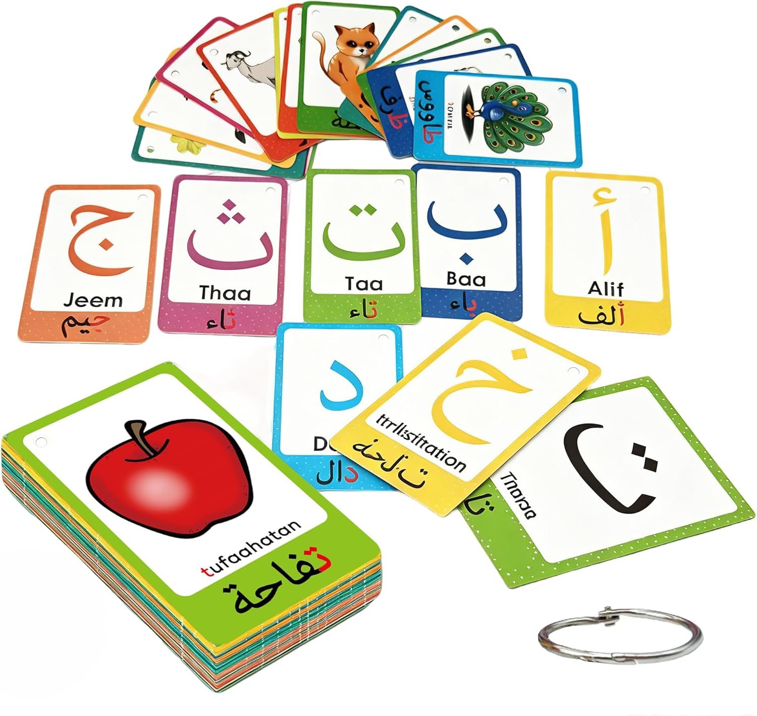 Arabic Alphabet Flash Cards for Kids Toddler, Learning Arabic Letters Flashcards with English Transliteration for Kindergarten, Preschool, Homeschool
