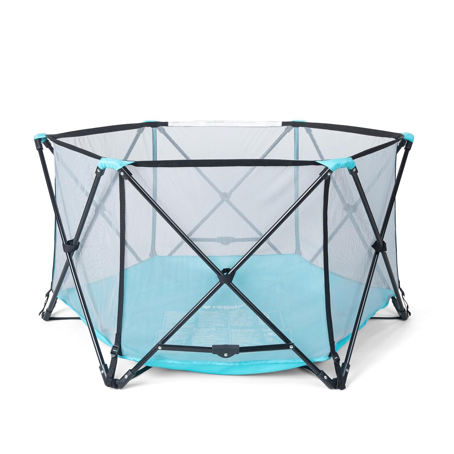 Regalo Safety My Play Portable Baby Playpen & Play Yard, Foldable 6-Panel Indoor Outdoor Playpen for Babies & Toddlers, Mesh Sides, Washable Fabric, 48”, Aqua/Black