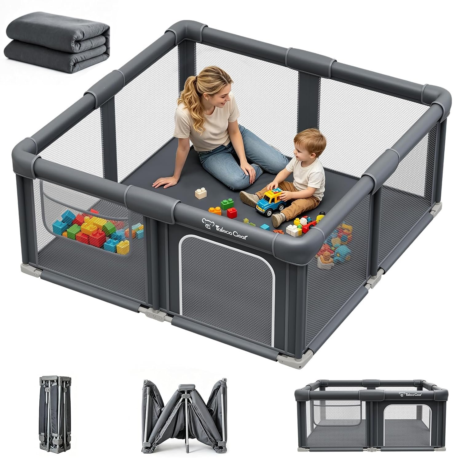 Foldable Baby Playpen, 50″x50″ Playpen for Babies and Toddlers, Portable Play Yard with Mat, Baby Fence Play Area, Anti-Slip Pack and Play, Extra Large Play Pen Indoor Outdoor Kids Activity Center