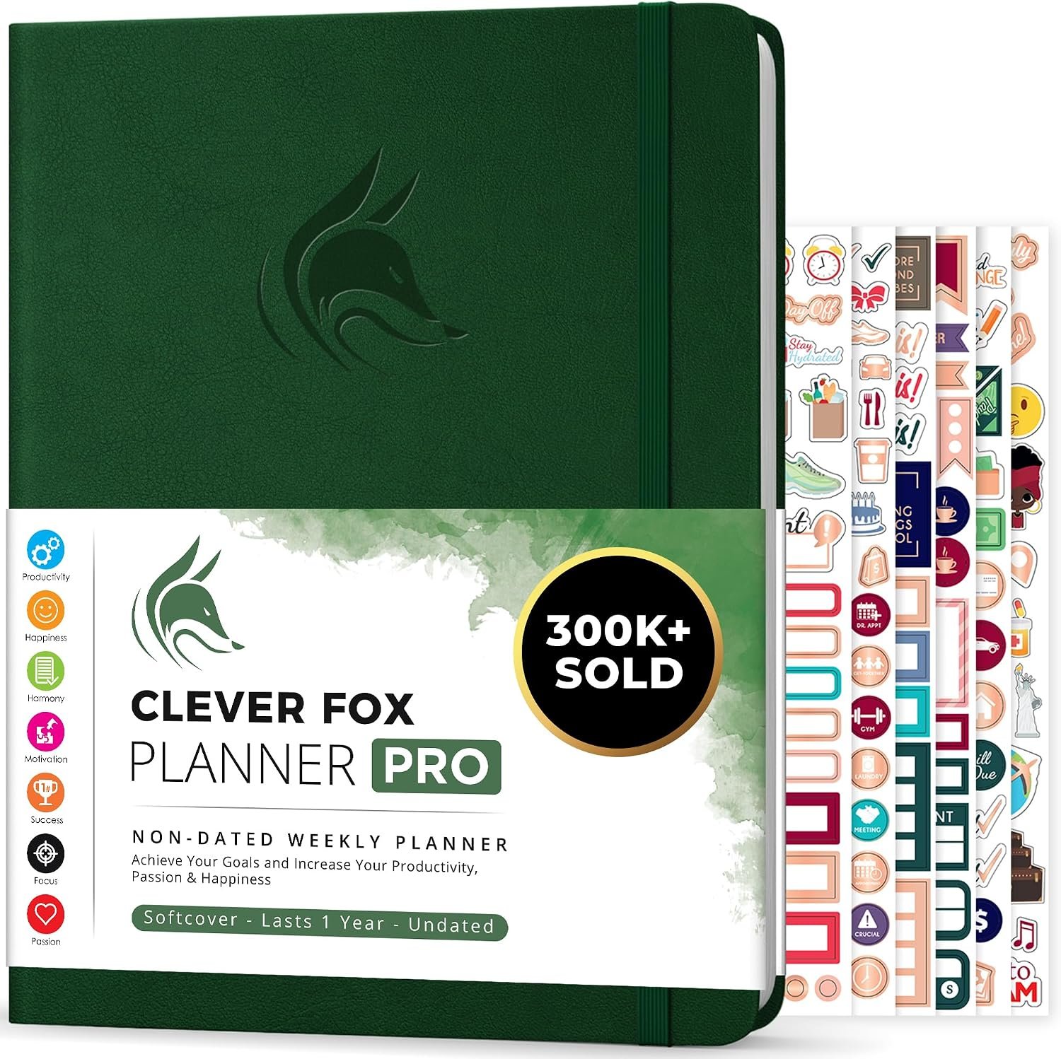 Clever Fox Planner PRO, Undated Weekly Planner, 8.5×11 Forest Green | Large monthly & weekly life planner, undated layout, habit tracker, goal setting, to-do list, 120gsm paper, lay-flat binding
