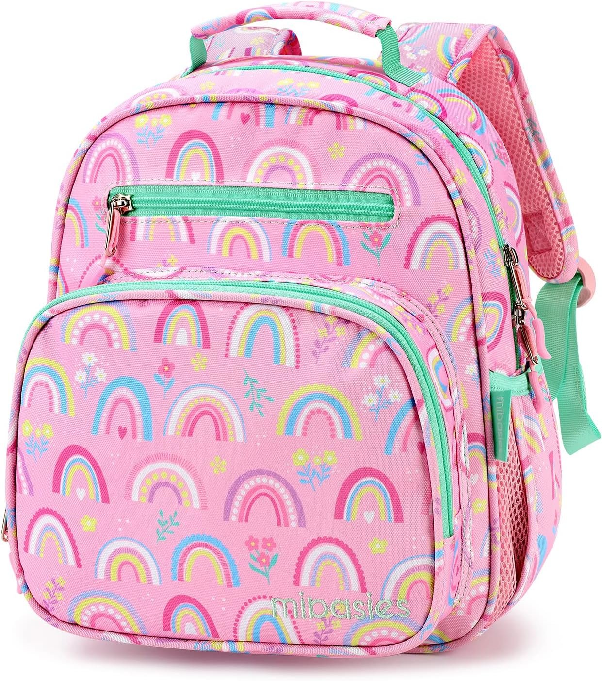 mibasies Toddler Backpack for Girls 2-4: Cute Kids Backpacks for Girls – Preschool Kindergarten Backpack – Rainbow Pink