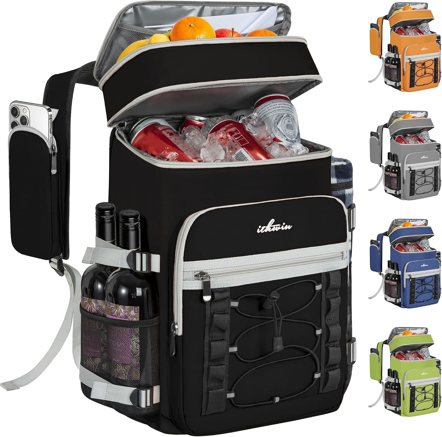 Cooler Backpack, 40 Cans Insulated Lunch Backpack Picnic Backpack for Men&Women, Durable Cooler Bag with 2 Leak Proof Compartments for Picnic, BBQ Camping, Lunch, Beach, Hiking, Black