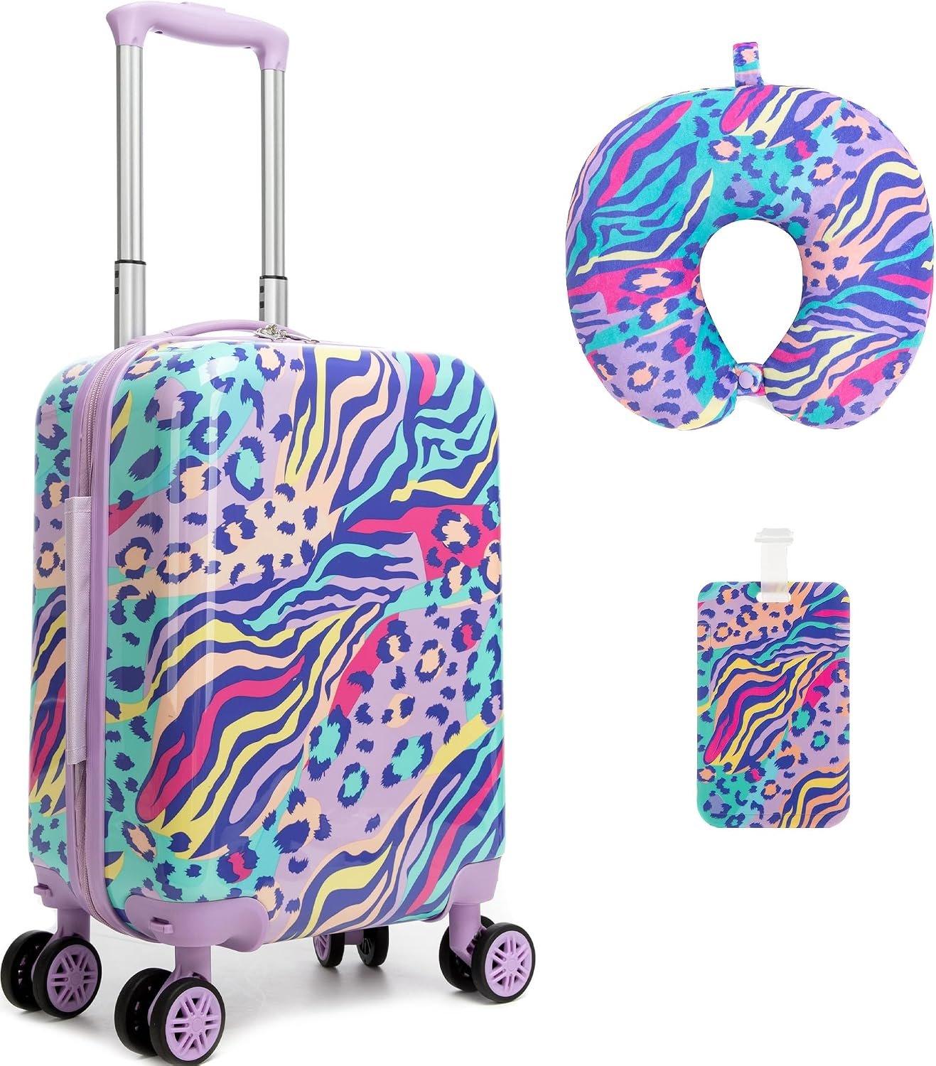 Kids Luggage with Spinner Wheels Carry on Suitcases for Girls 2 Piece Luggage Sets 16″ Toddler Suitcase for Kids Rolling Suitcase Airline Approved