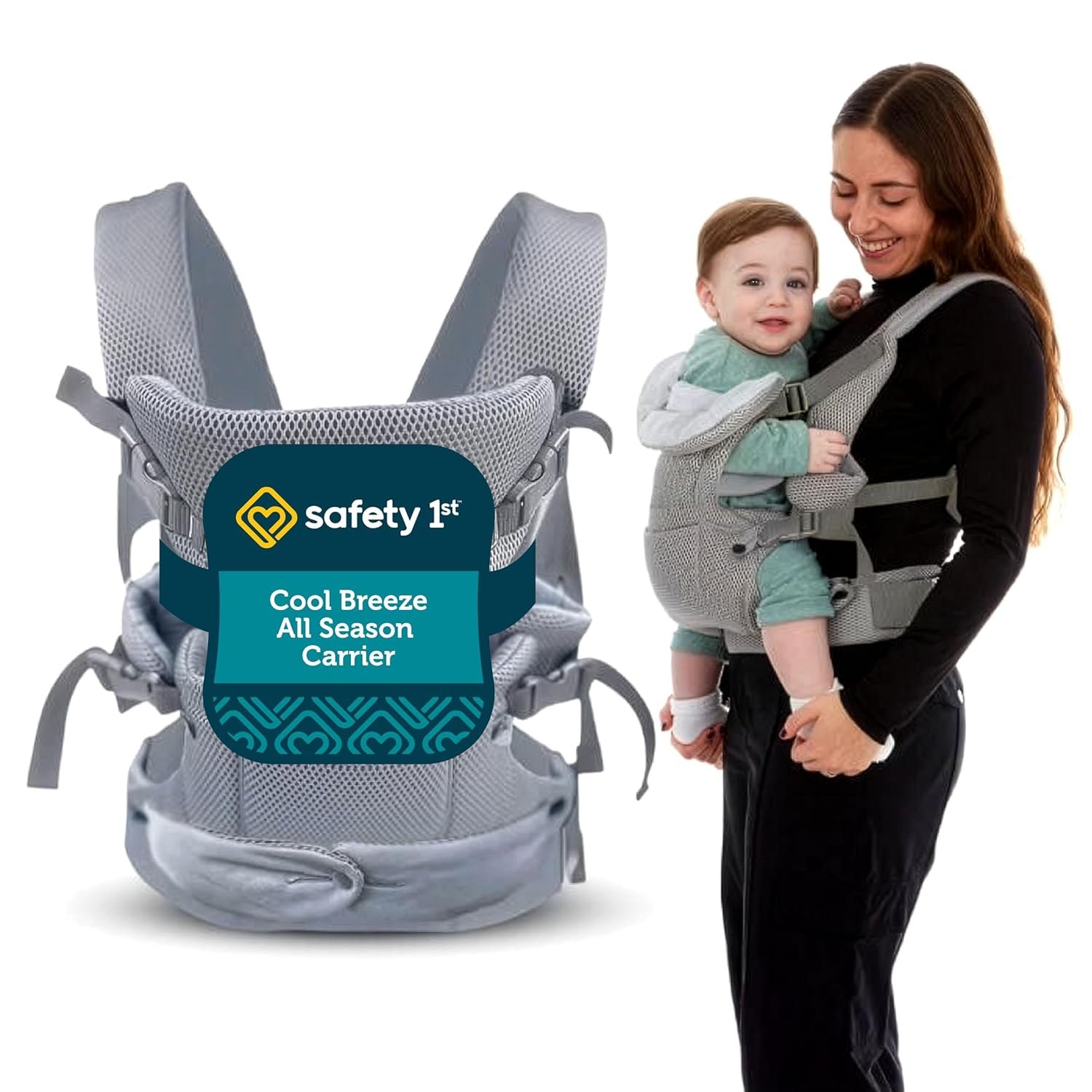 Safety 1st Baby Carrier, Grey, Newborn to Toddler 7-32 lbs | 4-in-1 Convertible, All Season Breathable Mesh, Ergonomic M Seat, Facing-in & Facing-Out, Adjustable Head Support