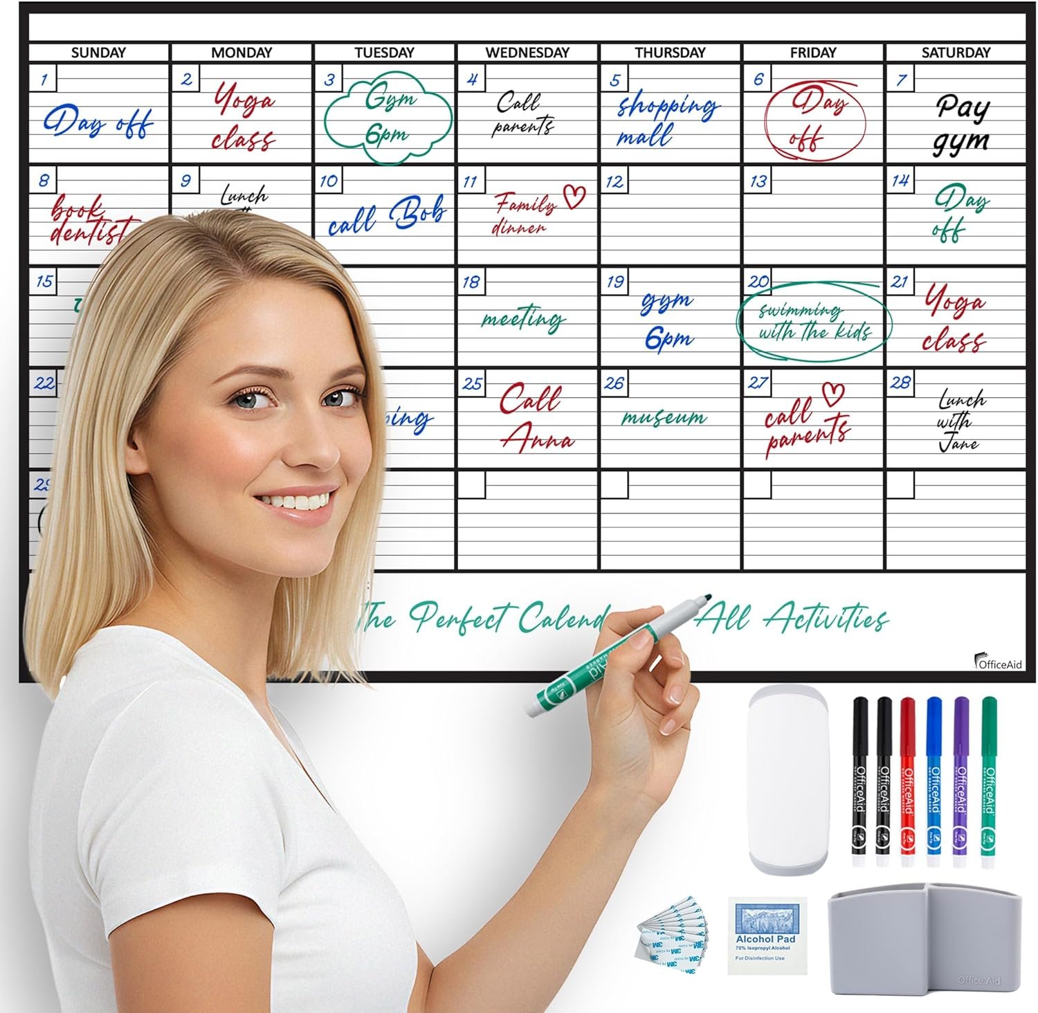 Large Dry Erase Calendar for Wall 24×36, Giant Family Office Big Reusable, Monthly Planner Erasable Month, Rolled Whiteboard White Board, 36×24 Calendar Dry Erase for Undated Wall Large Classroom