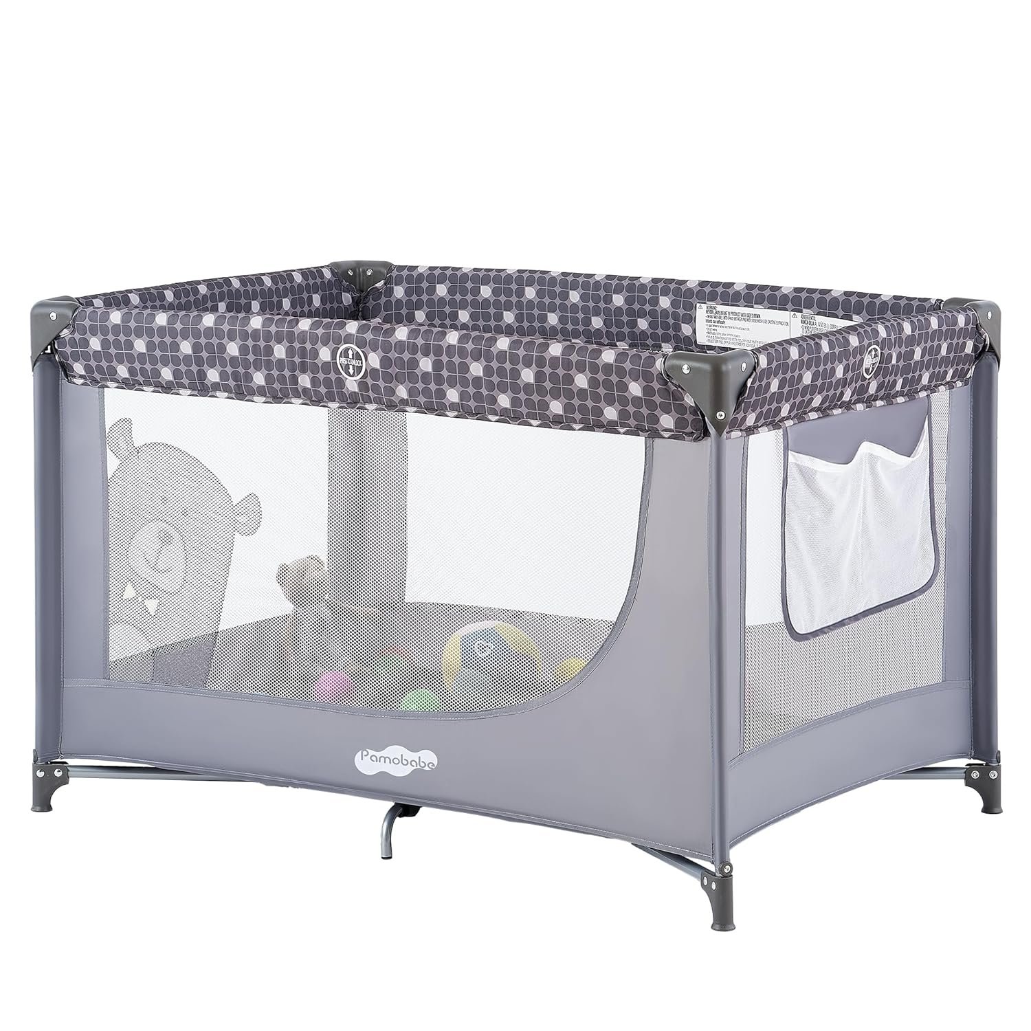 Pamo Babe Pack and Play Portable Crib Baby Playpen Foldable Playard for Infant Toddler with Mattress Pad, Lightweight Unisex Travel Crib Gray
