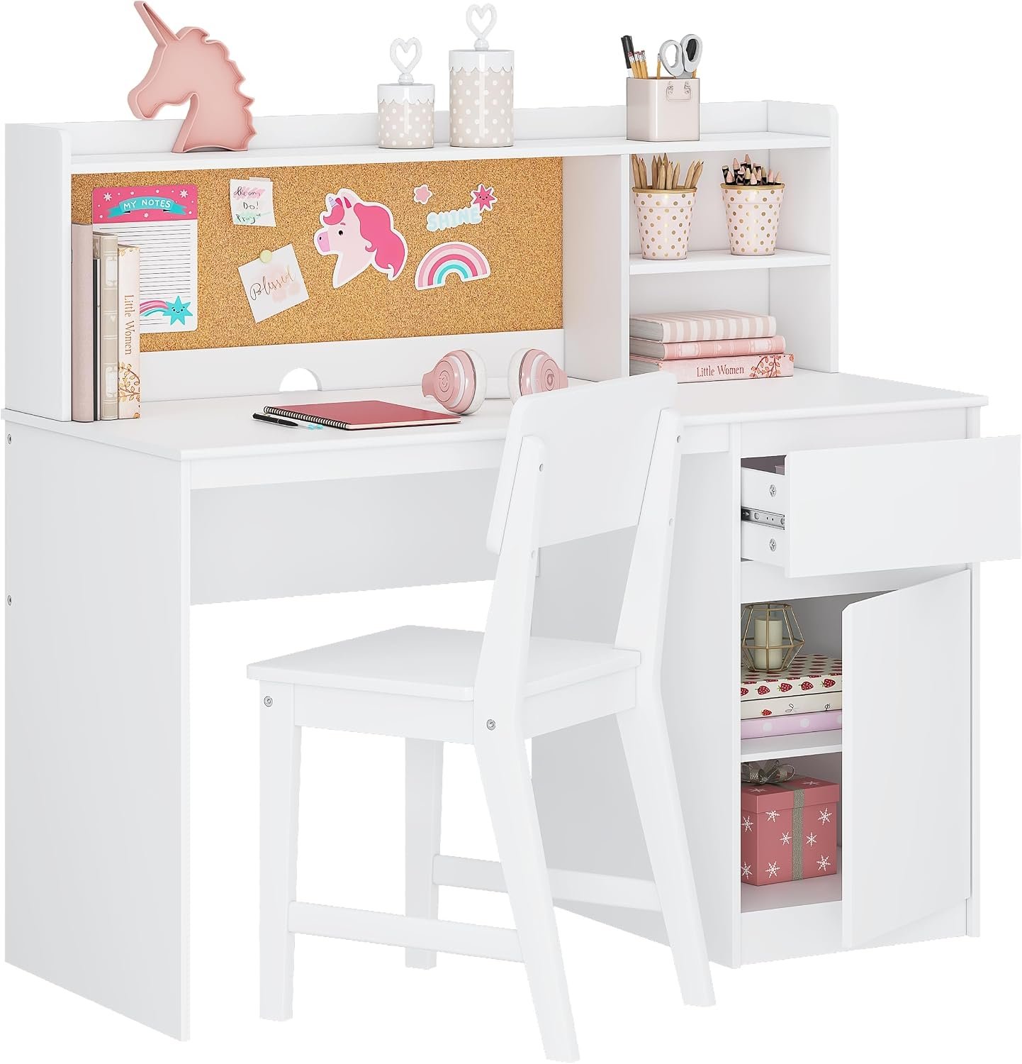 UTEX Kids Study Desk with Chair, Kids Desk and Chair Sets with Hutch for 5-12, Wooden Children Study Table, Student Writing Table Computer Workstation