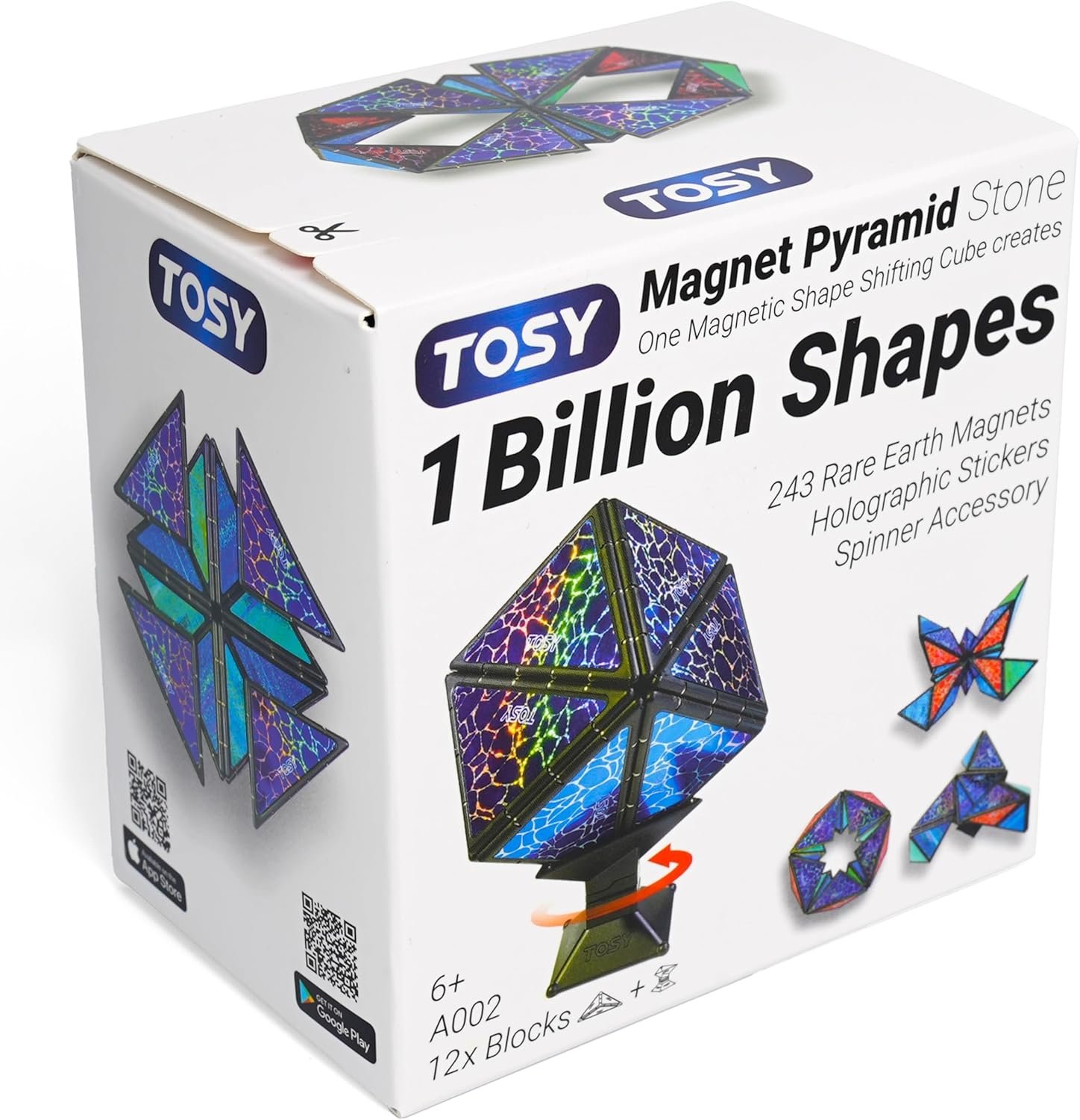 TOSY Magnet Pyramid Stone – 1 Cube Transforms into 1 Billion Shapes, 12 Pieces, 243 Rare Earth Magnets, Holographic Design Magnet Tiles Creative Puzzle STEM/STEAM Toy