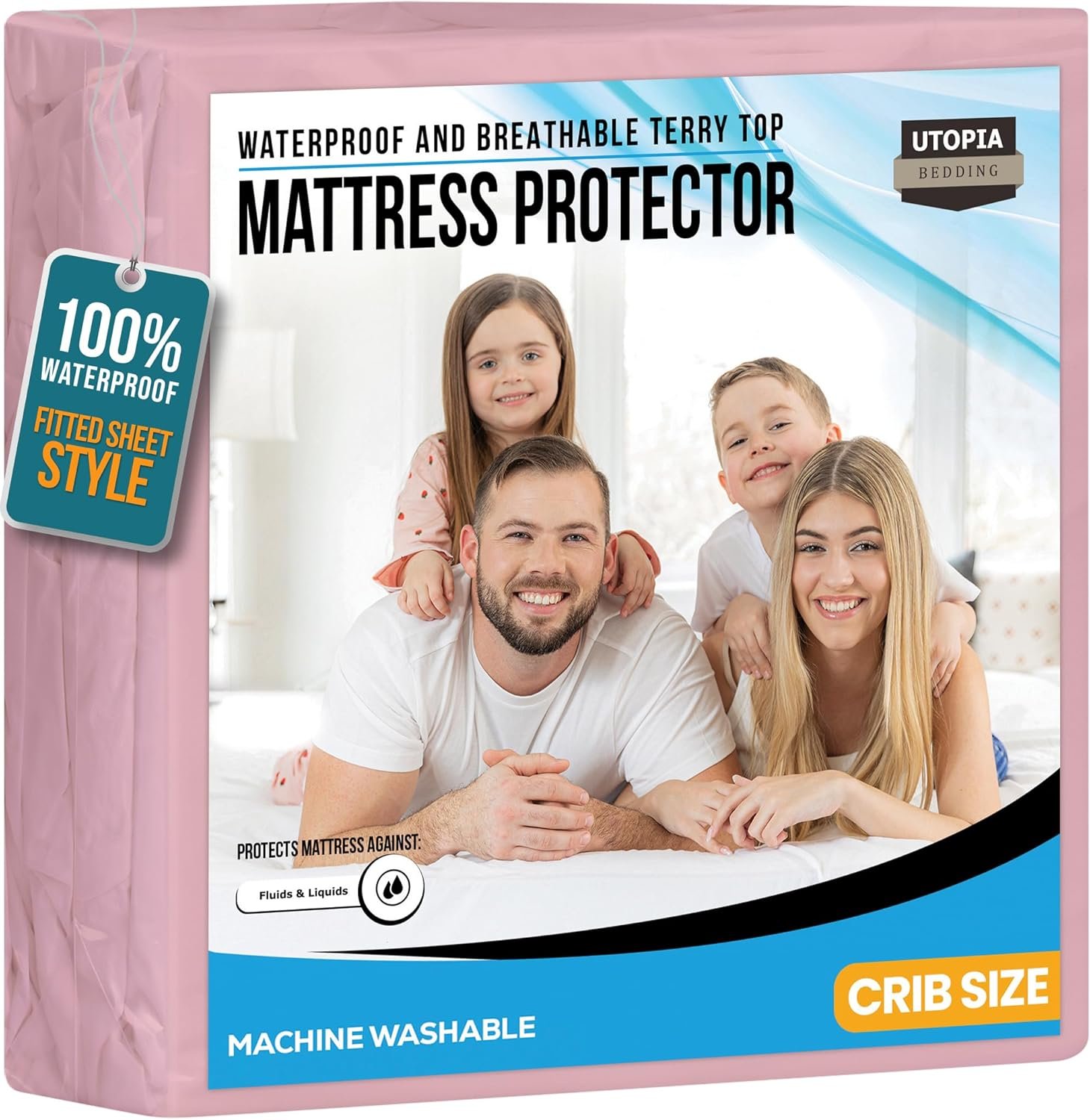 Utopia Bedding Waterproof Mattress Protector, Premium Terry Mattress Cover 200 GSM, Breathable, Fitted Style with Stretchable Pockets (Pink, Crib)