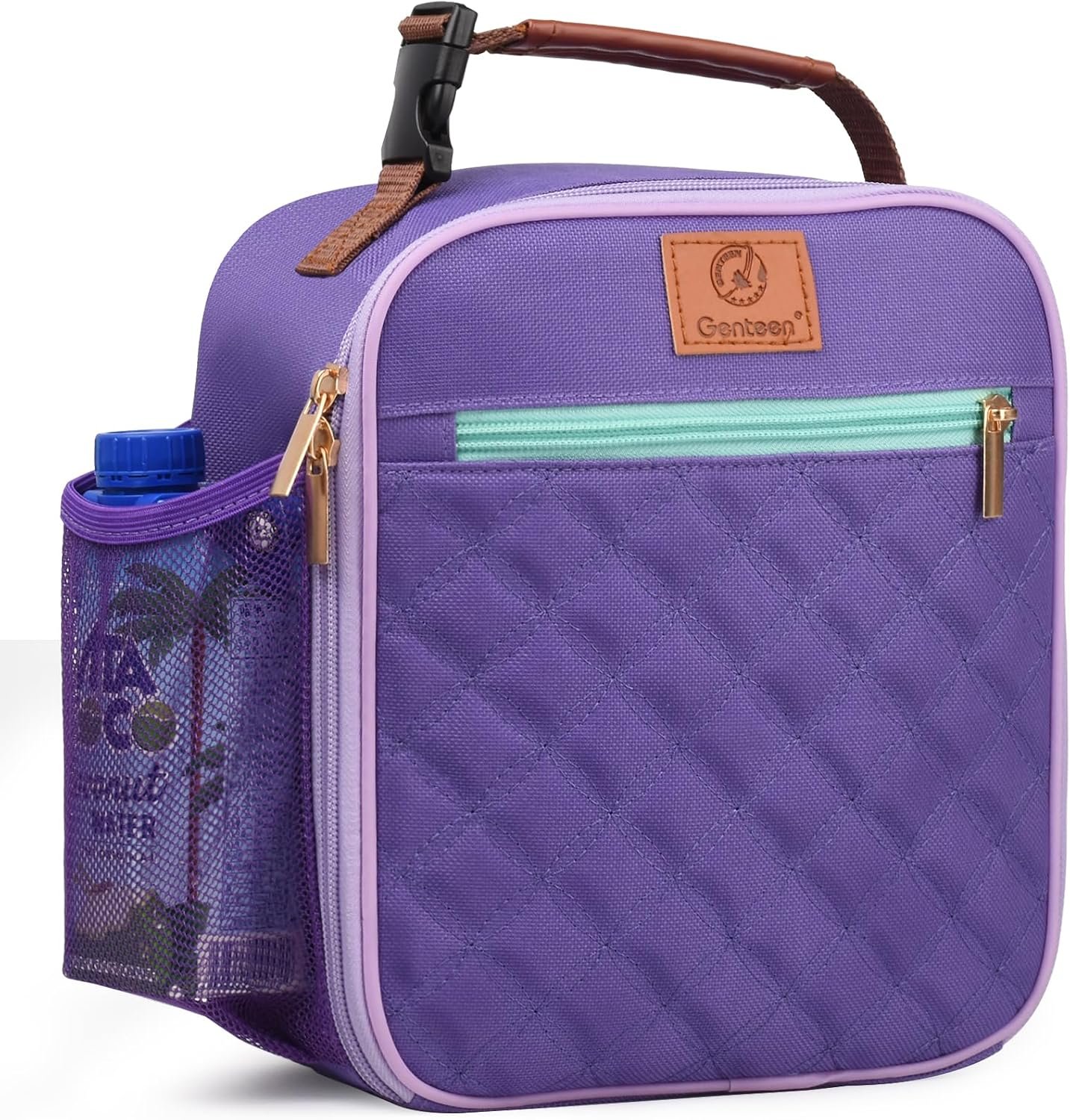 Genteen Kids Lunch Box Lunch bag for Girls, Boys, Teens Insulated Soft Mini Cooler with Bottle Holder, Lightweight Reusable Easy-Clean Back to School-Purple