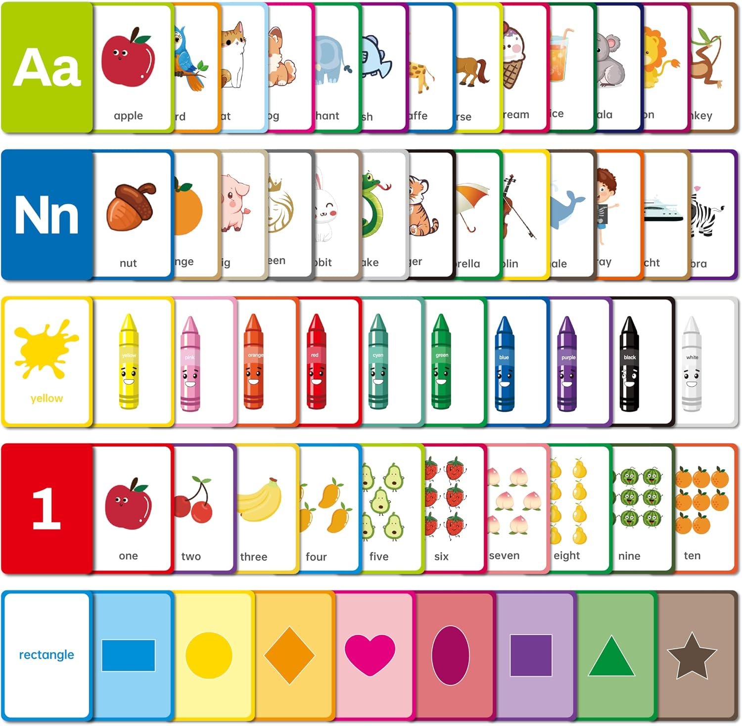 Flash Cards for Toddlers Learning – 54 Double-Sided Alphabet, Number, Color & Shape Cards – Durable Preschool Educational Toys for Kids Ages 2-5, Waterproof & Tear-Resistant, Montessori Early Learning