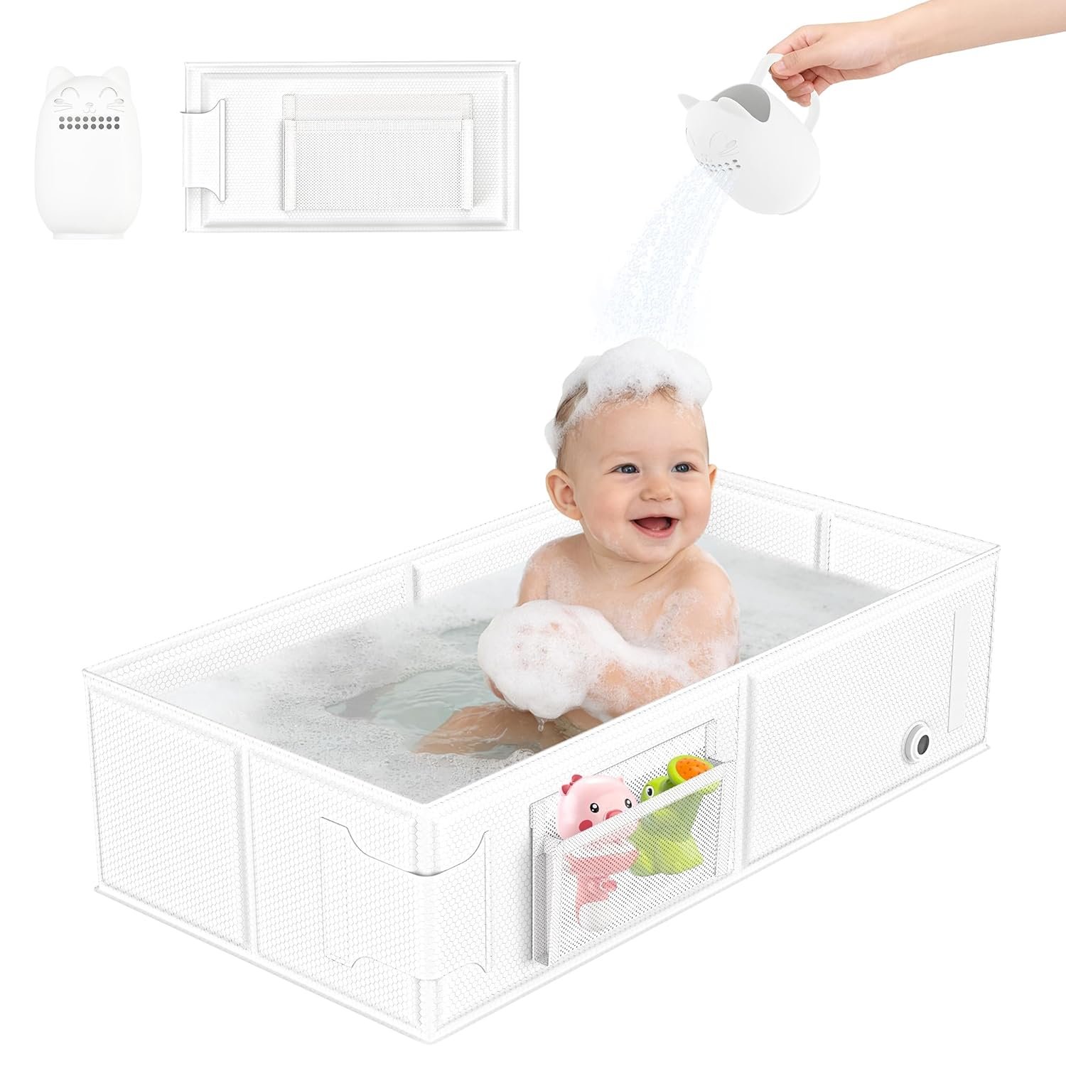 YomauiYee Baby Bathtub, Converts Shower to Tub, Foldable Toddler Tub with Rinse Cup, No Assembly Easy to Clean, Portable Collapsible Bathtub for 6M-5Y, Travel Camping Hotel