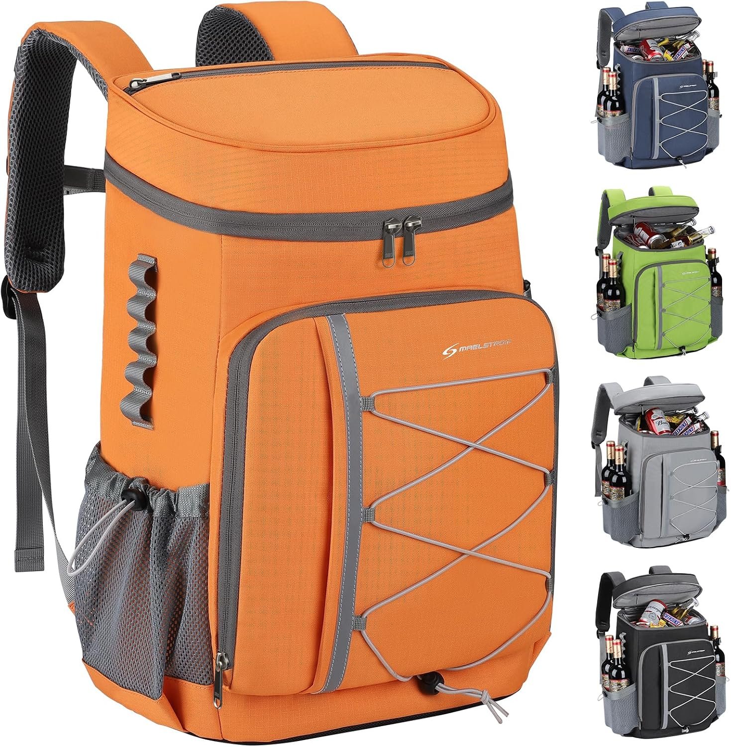 Maelstrom 35/50Can Insulated Cooler Backpack, Leakproof Soft Lunch Ice Bag | 16h Cold,Multi-Pockets,Survival Whistle,Ergonomic Breathable Padding. Perfect For Camping, Hiking, Fishing, Travel, Outdoor