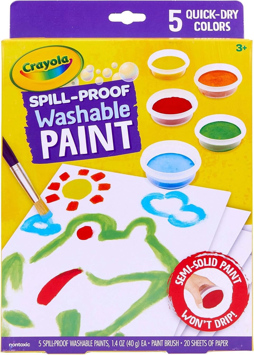 Crayola Spill Proof Paint Set Washable Paint for Kids, Teacher School Supplies & Essentials, Includes Brush & Paper, Arts & Crafts, Toddler Gift, Ages 3+