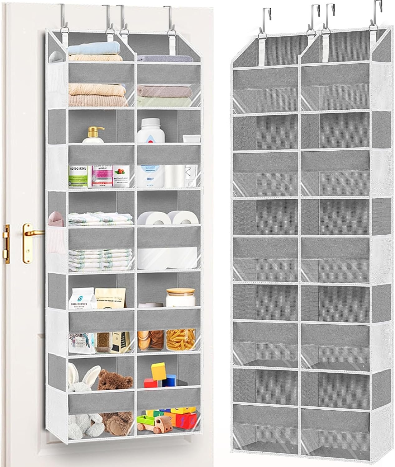 Ofiray-home 5-Tier Over Door Organizer, 10-Compartment Wide Storage Rack | 20″ wide, 80 lbs for heavy family use, 10 side pockets, fits doors for closet, nursery, entryway, dorm, RV, laundry room