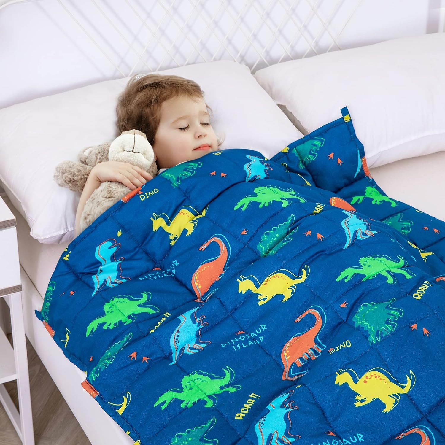 Kivik Weighted Blanket 3lbs, Cooling Blue Dinosaur Heavy Blankets, 36″x48″ | Soft, Breathable & OEKO-TEX Certified; Gentle Hug-Like Comfort; 7-Layer for Even Weight Distribution; Machine Washable