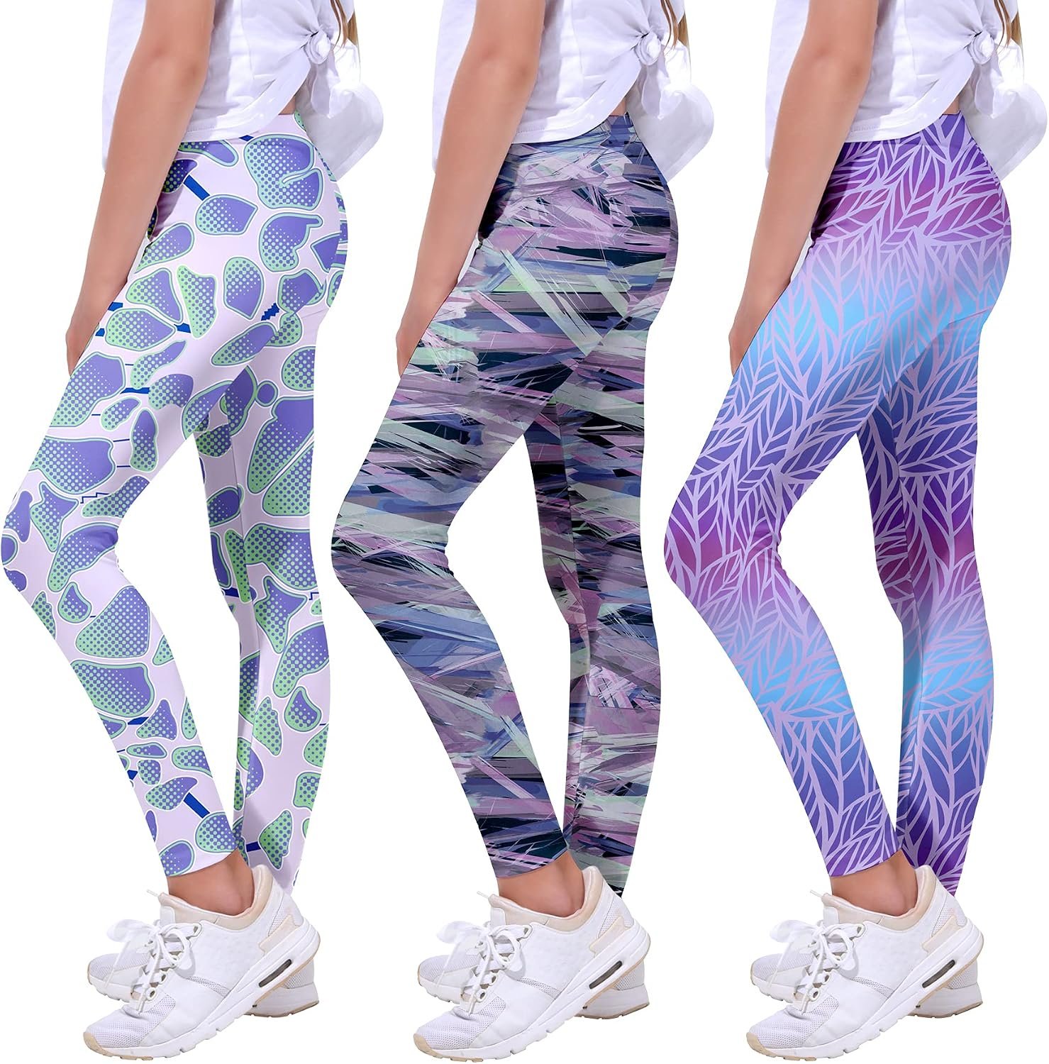 Quedoris Girls Printed Leggings Yoga Pants Multipack for Kids 3-13 Years | Vibrant Unicorn, Mermaid & Tie Dye Print, 4-way Stretch, Colorfast, Reinforced Stitching, Long-lasting Athletic & Playwear