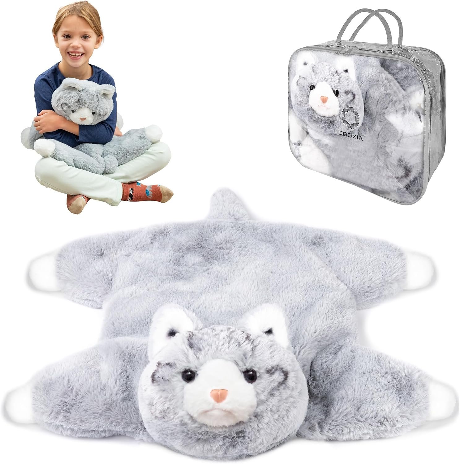 ODOXIA Weighted Lap Pad for Kids 5Lbs | Calming & Comforting | Cat Animal | Sensory Product | Blanket for Special Needs | Carrying Bag Included