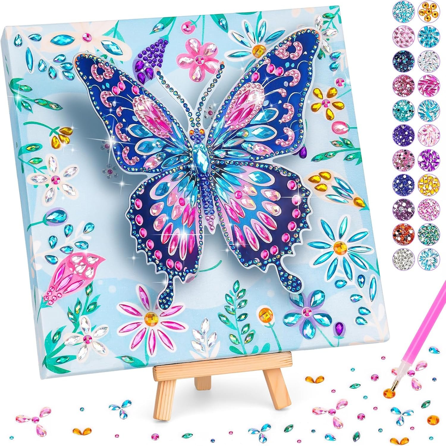 Arts and Crafts for Kids Age 8-12, Diamond Art Kit for Kids, Gifts for 6 7 8 9 10 Year Old Girls, Birthday Presents Toys for Girl Teen, Fun Activities Gem Art Butterfly Kit with Frame for Home Decor