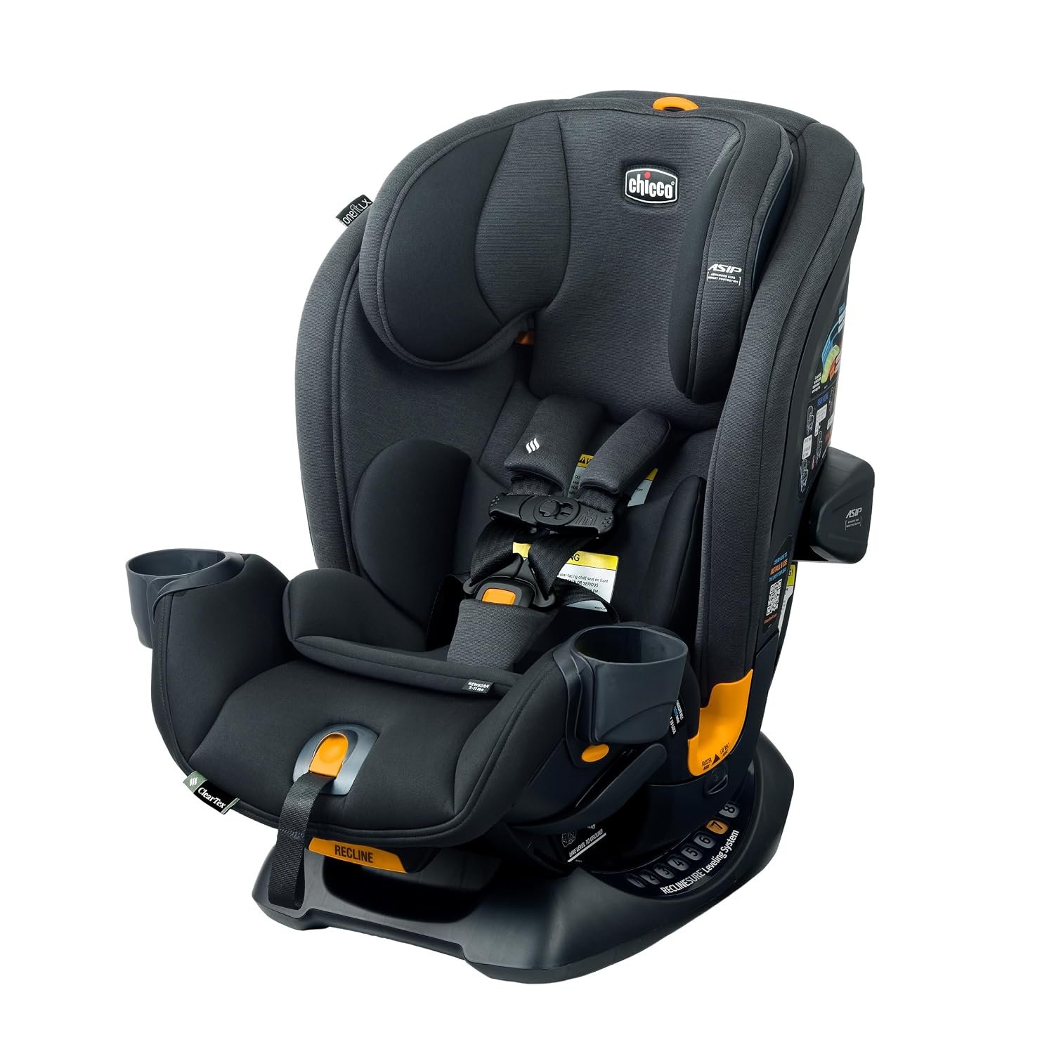 Chicco OneFit LX ClearTex All-in-One Booster Car Seat, LeverLock | Convertible car seat, rear-facing 5-40 lbs, toddler car seat 26.5-65 lbs, booster 40-100 lbs, slim, GREENGUARD Gold