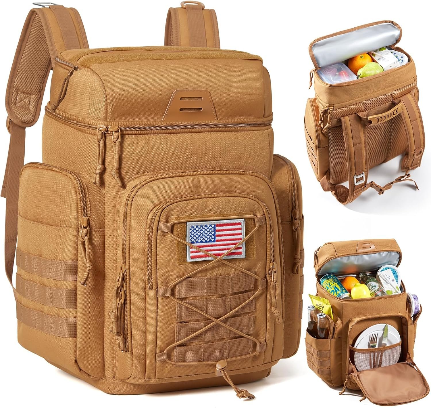 TOURIT 30L (42 Cans) Tactical Cooler Backpack – Military-Grade Insulated Cooler Bag with 16H Ice Retention, Leakproof Multi-Pocket Picnic Backpack for Camping & Hiking, Featuring DIY Hook & Loop Panel