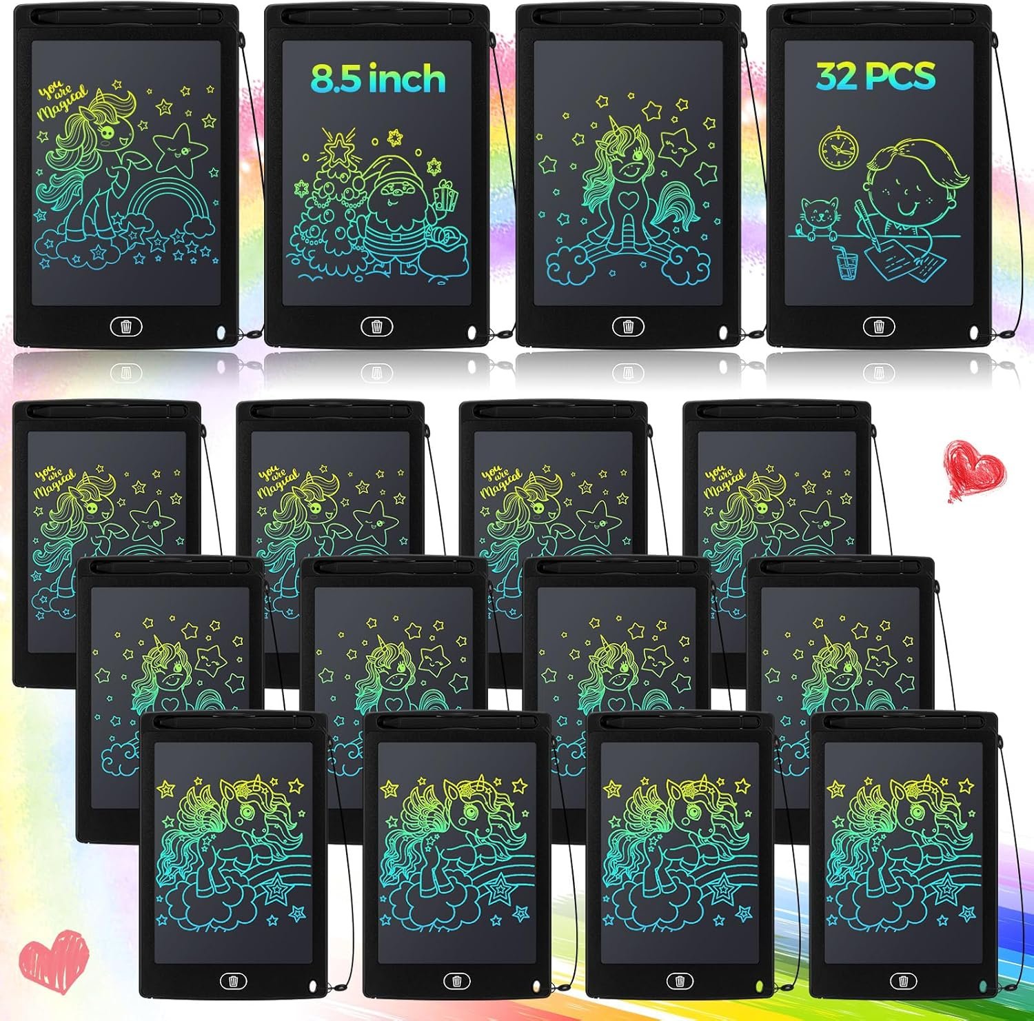 Zhehao 32 Pcs LCD Writing Tablet for Kids Bulk 8.5 Inch Colorful Doodle Board Tablet Erasable Doodle Pad Educational Toy Birthday Easter Gift for Boys Girl Age 3-10(Black)