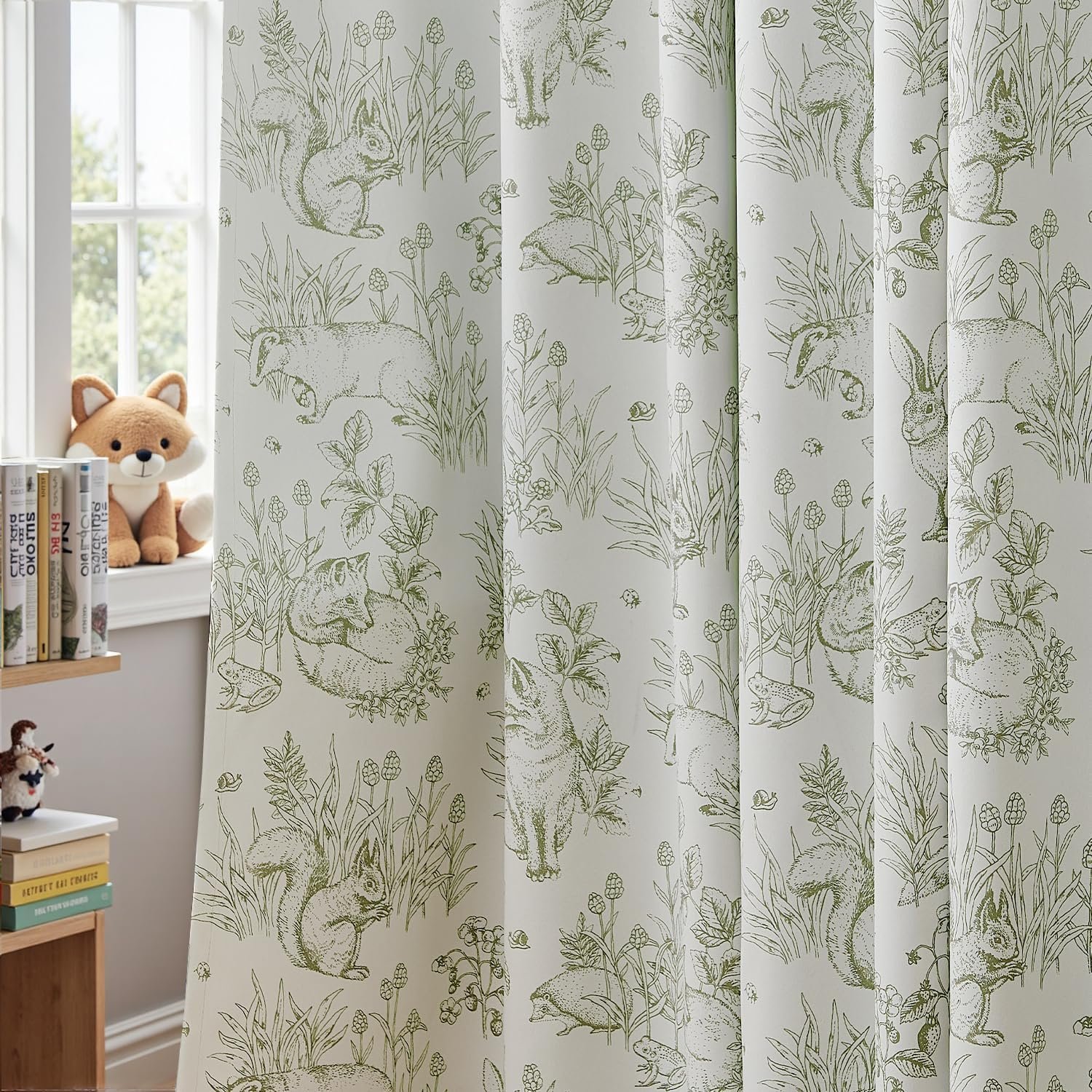 jinchan Woodland Blackout Curtains for Kids Bedroom Nursery Whimsical Cottagecore Bunny Botanical Room Darkening Drapes Green on Beige Farmhouse Nature-Inspired Decor 84 Inch Back Tab 2 Panels