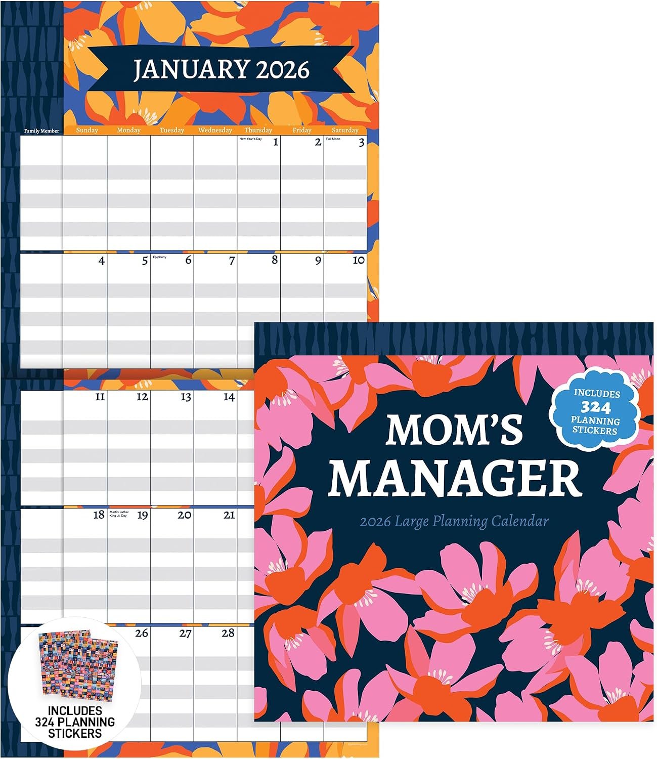 TF Publishing 2026 Mom’s Manager Wall Calendar – Large Grids for Appointments and Scheduling – Vertical Monthly Wall Calendar 2026 with Premium Matte Paper for Home and Office Organization – 12x12in