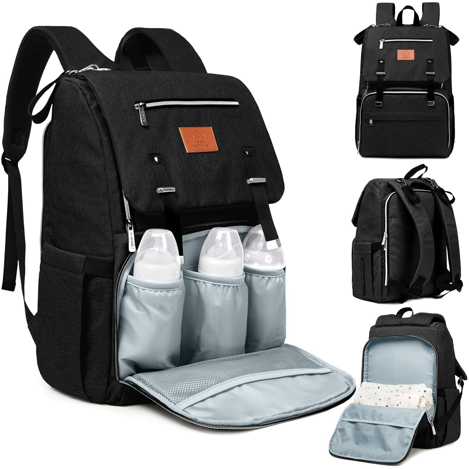 KeaBabies Baby Diaper Bag Backpack with Changing Pad, Large (Trendy Black) | Waterproof Baby Bag for Mom and Dad, Insulated Bottle Pockets, Durable Toddler, Twin, Boy Girl Diaper Backpack for Travel