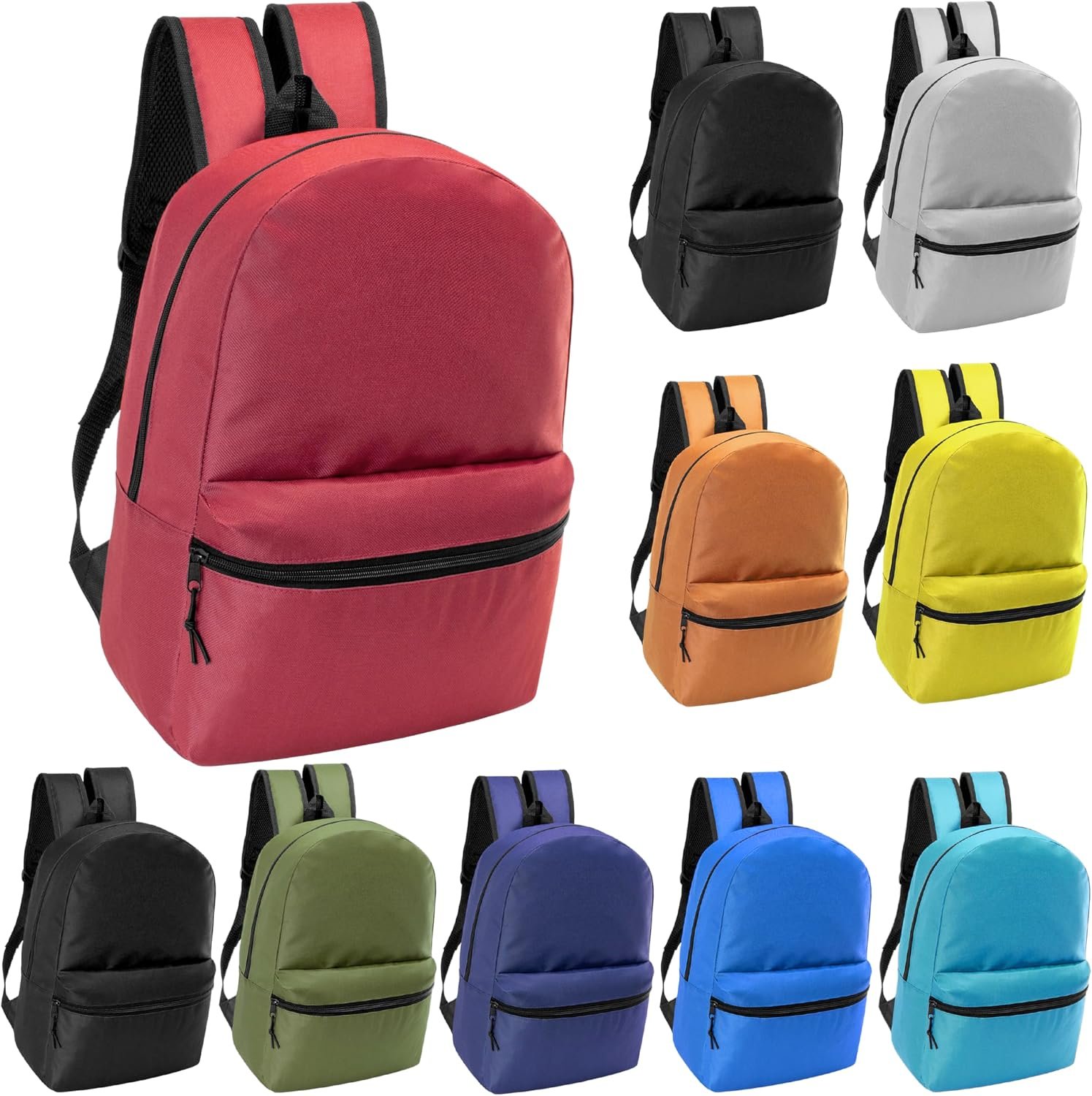Moda West 17″ School Backpacks for Kids – Backpacks in Bulk for Elementary, Middle, and High School Students, 10 Pack | Classic Zippered School Bags with Padded Straps for Elementary, Middle & High Student Charity Drives & Giveaways