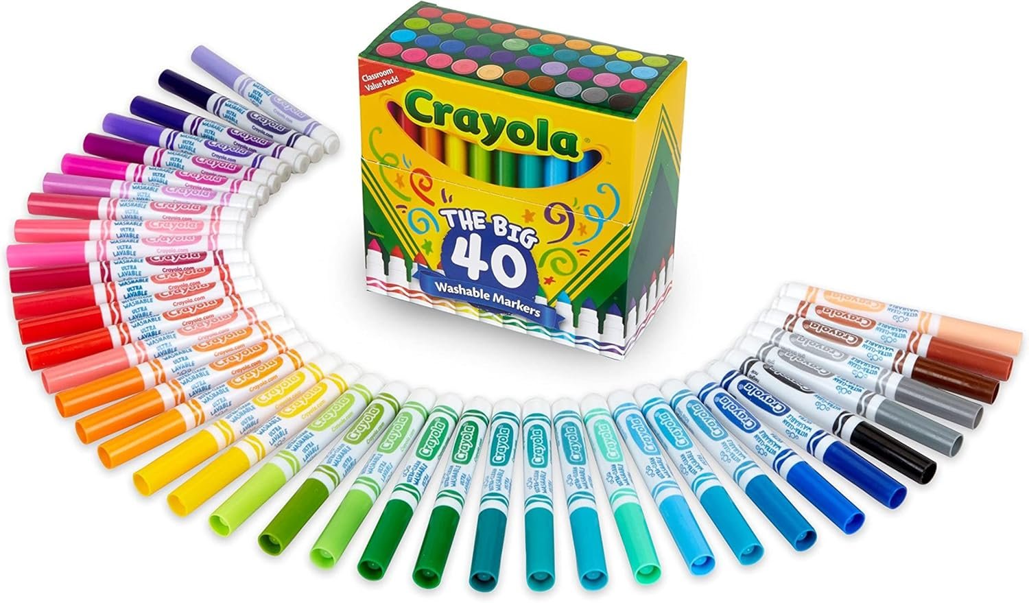Crayola Ultra Clean Washable Markers (40ct), Teacher School Supplies for Kids, Broad Line Colored Markers, Art Marker Set, Ages 3+