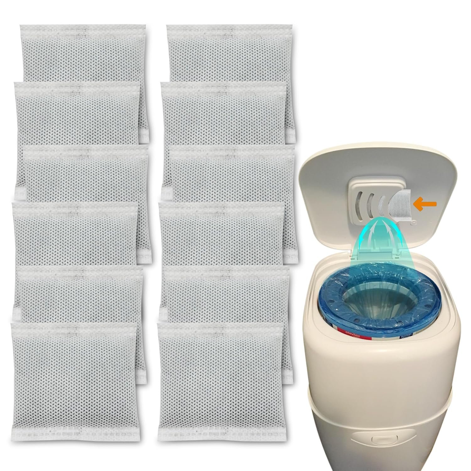 12Pcs Carbon Filters for Diaper Genie Complete and Expressions Pail | Charcoal Odor Absorbing Bags for Diaper Genie Diaper Pails with Built-in Odor Controlling Compartment: Platinum Pail