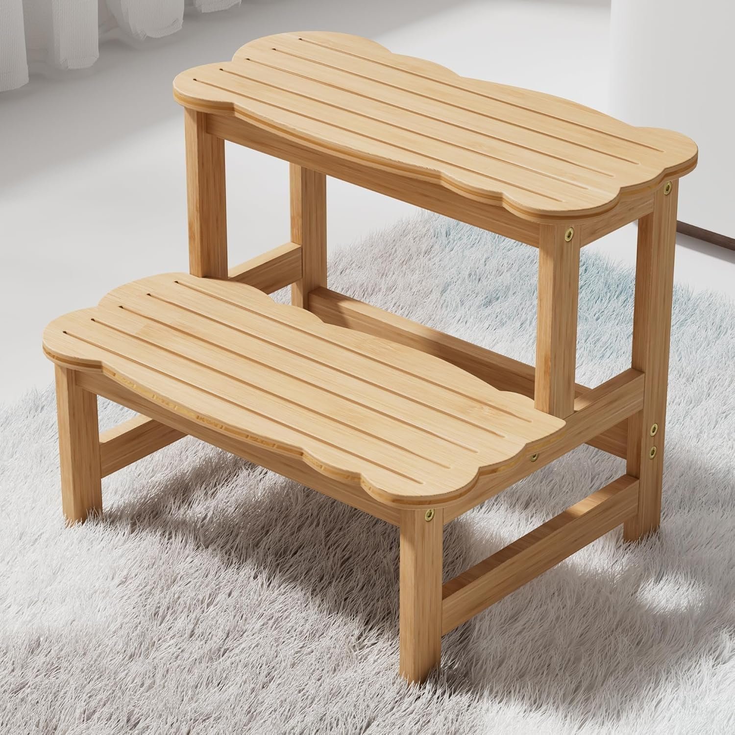 COSYLAND Step Stool for Toddlers – Two Step Stools Toddler 300 lbs Capacity with Safety Non-Slip Design, Natural Step Stool for Bathroom, Kitchen Dual Height Step Stools for Kids Natural