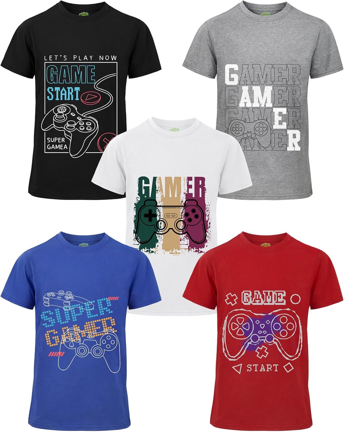 5 Pack Boys Shirts Cotton Youth Graphic T-Shirts Boys Print Clothes | Sizes 5-18 Shirts Tagless Graphic Short Sleeve Crew Neck Cotton Shirts for Boys Basketball, Soccer, Football, School