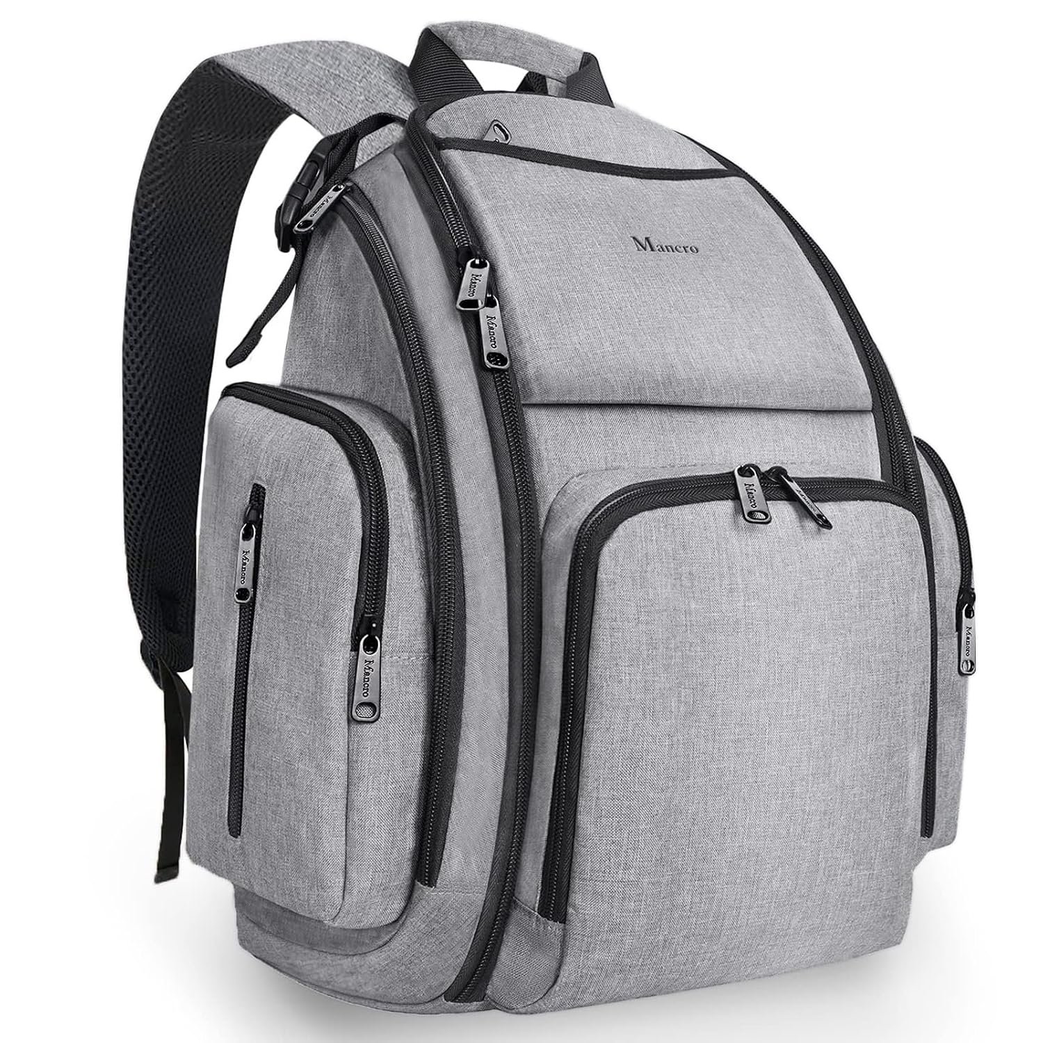 Mancro Diaper Bag Backpack, Large Multifunction Waterproof Travel Baby Changing Bag for Dad Mom with 4 Insulated Pockets and Stroller Straps, Maternity Baby Bag for Boys Girls, Grey | Large Waterproof Baby Bag with 4 Insulated Pockets & Stroller Straps to Keep Bottles, Diapers, Gear Neatly Organized