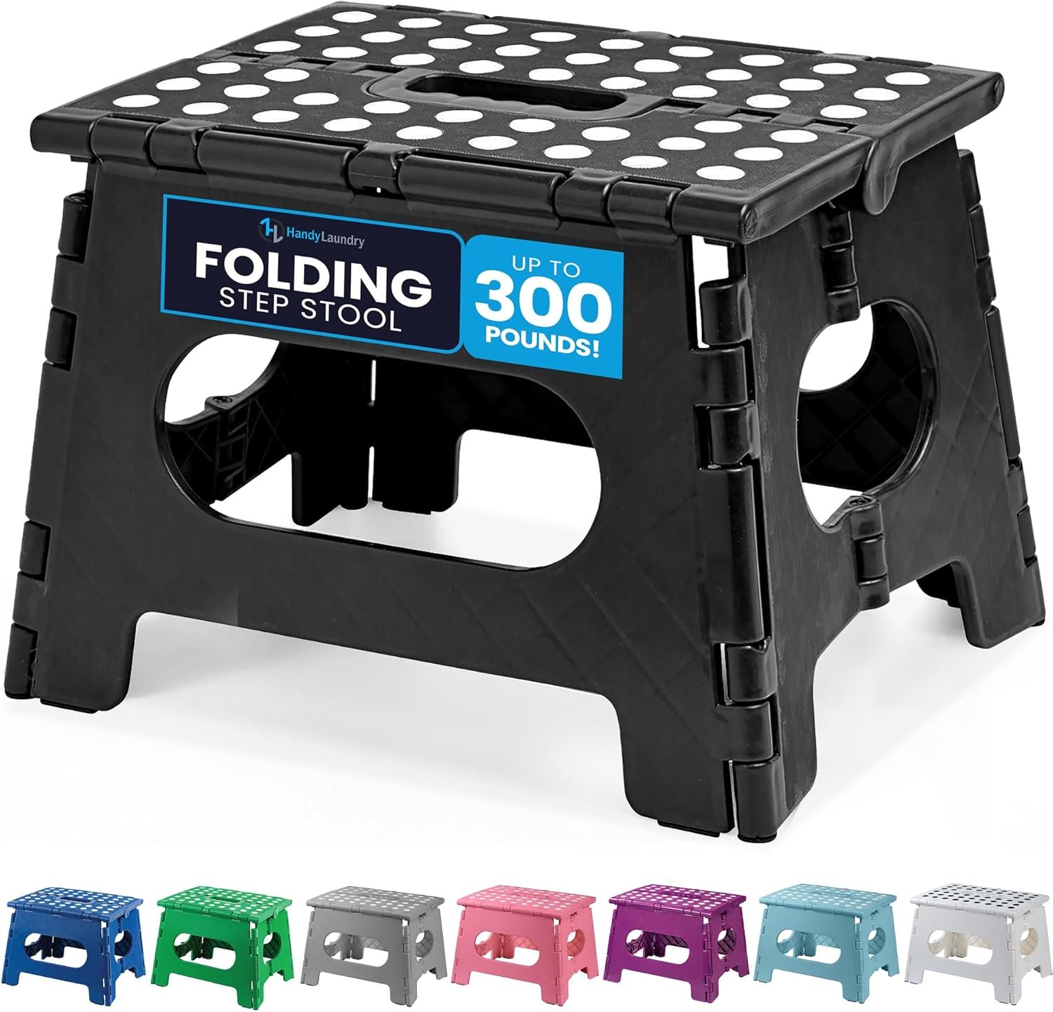 Handy Laundry Folding Step Stool – Sturdy Enough Collapsible Stool to Support Adults – Opens Easy with One Flip – Great for Kitchen, Bathroom or Bedroom (Black – 9 Inch)