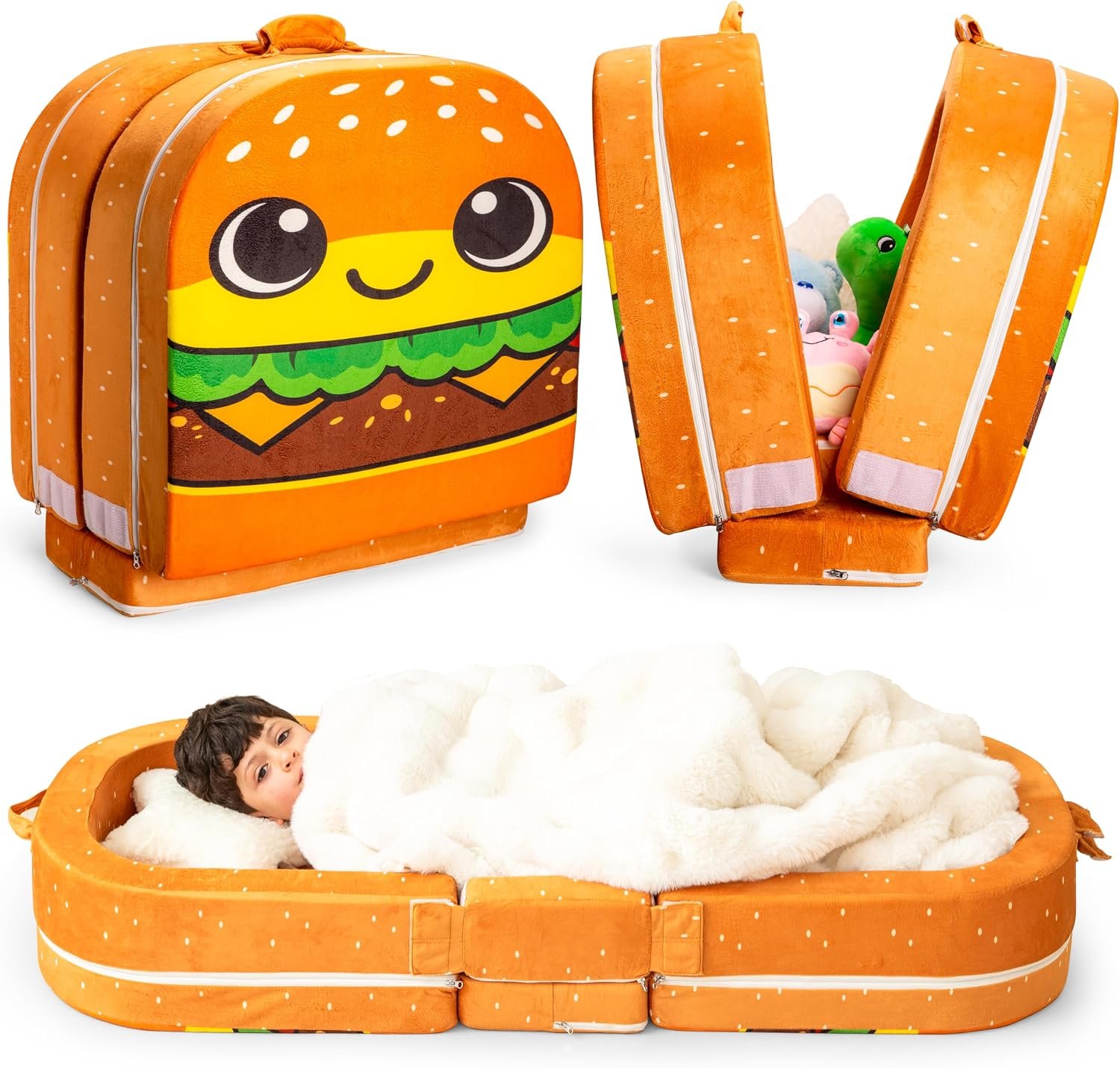 Toddler Travel Bed – Foldable Foam Floor Bed with Safety Rails for Ages 2-6 | Made With 2.75″ High-Density Foam | Firm Raised Safety Rails Prevent Rollover | Machine Washable Cover