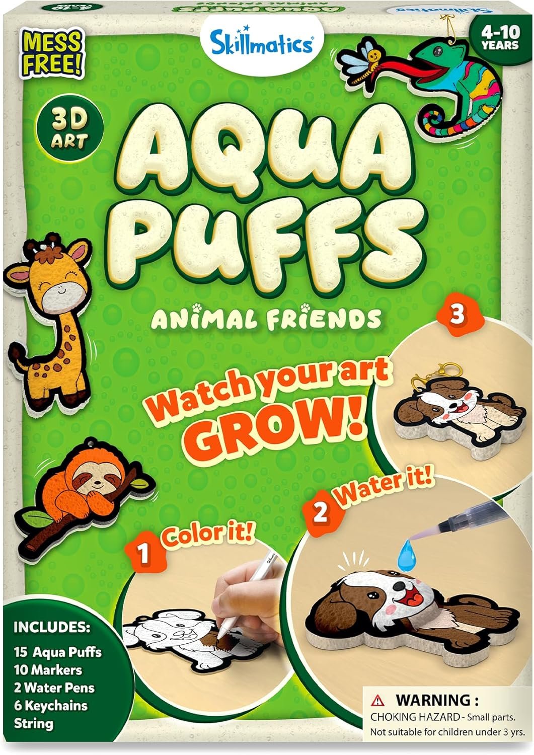 Skillmatics Aqua Puffs Animals, Art & Craft, Paint by Number, Gift for Kids | DIY Puffy Keychains, Screen-Free, Mess-Free Activity, Travel & Creative Kit for Girls & Boys Ages 4, 5, 6, 7, 8, 9, 10