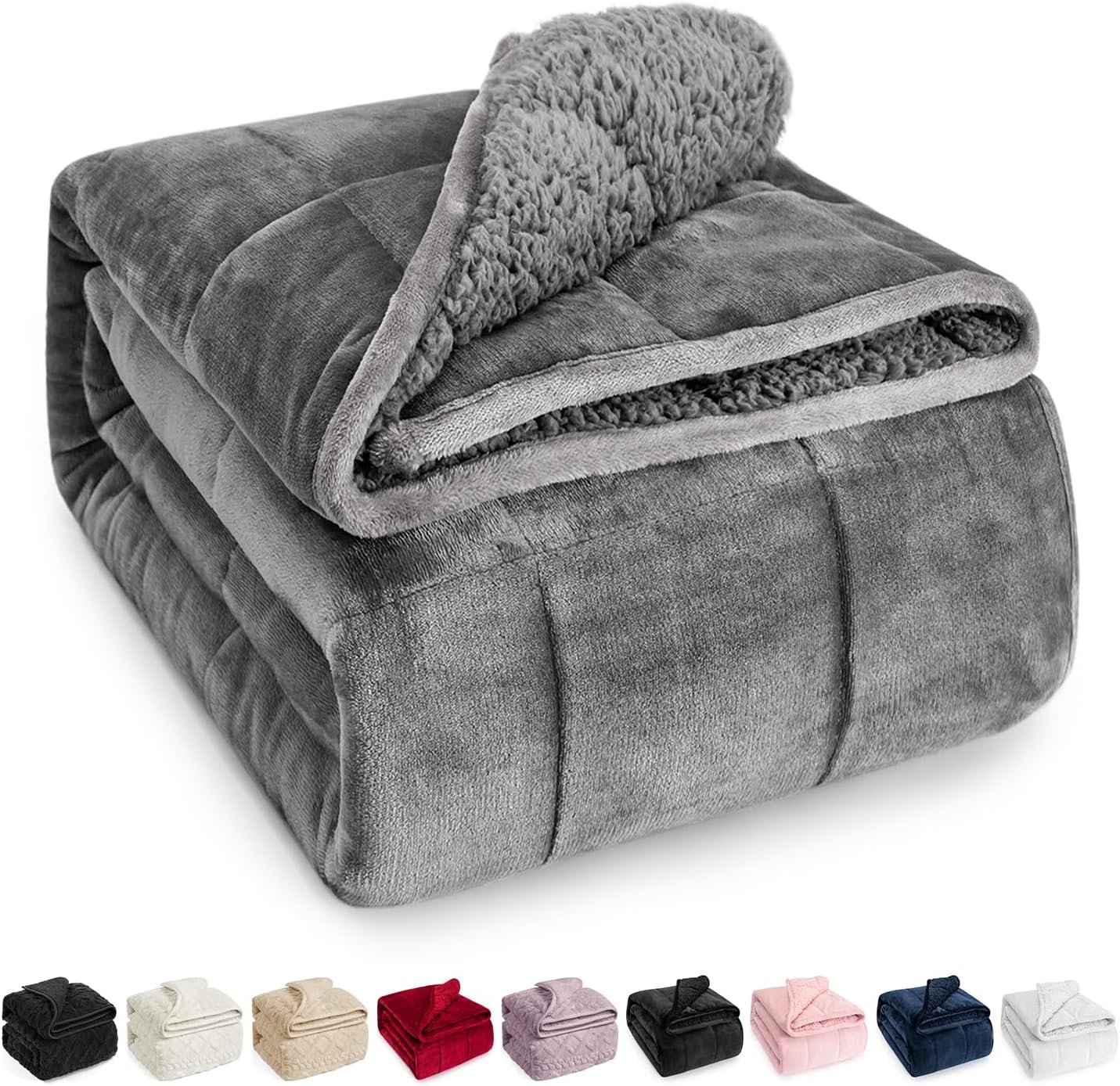 Sherpa Fleece Weighted Blanket for Adult 15 lbs Twin 48″x72″ Grey | Better Sleep, Relax Body & Mind, Dual Sided Soft Fuzzy Heavy Throw Blankets, Plush Flannel Top, Chunky Fluffy, Warm Hug