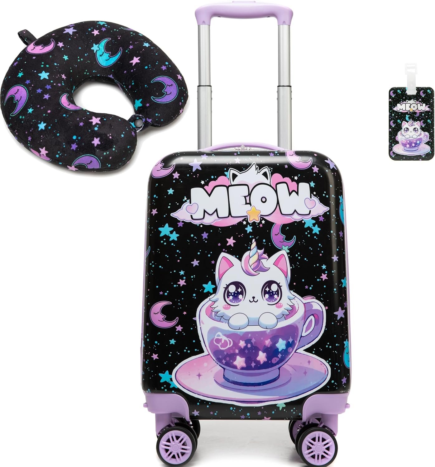 Kid’s Luggage Set 2 Piece Suitcase Set 16’’ Hardside Luggage with Spinner Wheels Girls Carry on Toddler Luggage Travel Rolling Luggage Airline Approved