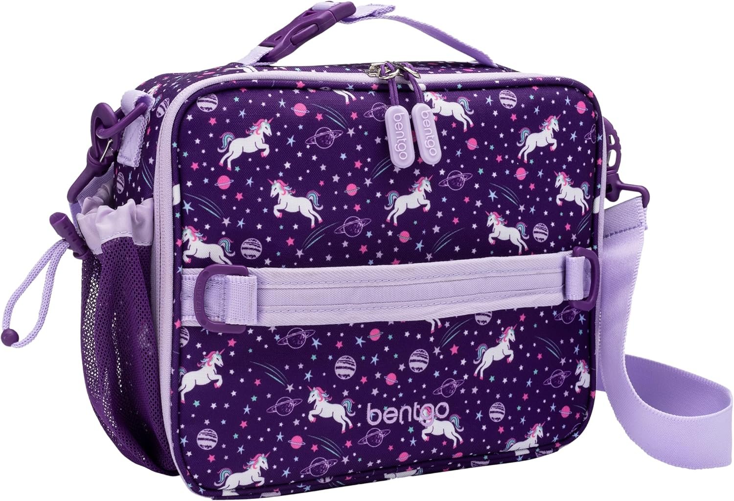 Bentgo Kids Prints Double-Insulated Reusable Lunch Bag | For Kids 3+, Adjustable Strap; Holds Lunch Box/Water Bottle/Snacks; Easy-Clean, Water-Resistant, Pockets (Unicorn)