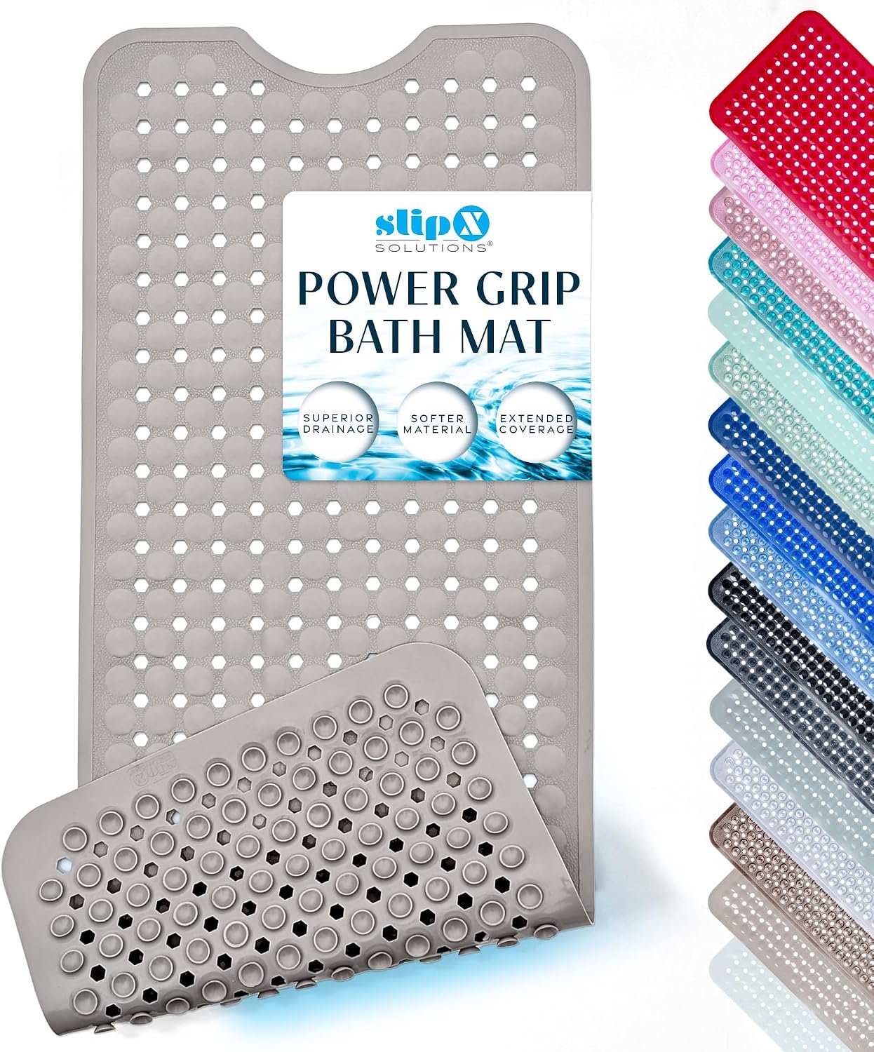 SlipX Solutions 39″x16″ Power Grip Non Slip Bathtub Shower Mat, Tan | Stronger Wet Surface Protection, Soft Under Foot, 265+ Suction Cups, Large Drainage Holes