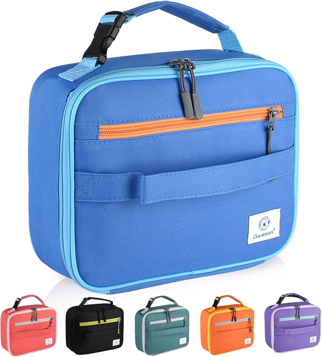 Genteen Kids Insulated Lunch Box for Boys Girls,Back to School,Office | Thermal Meal Tote Kit,Soft Reusable Lunch Bag,Leakproof,Double Zipper,for Work Outdoor,Blue