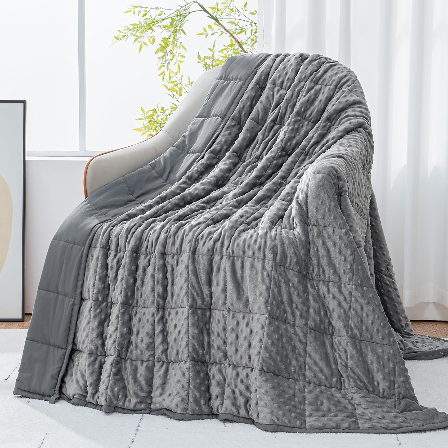 Cottonblue Weighted Blanket 20lbs for Adults Queen Size, 60 x 80in Grey | Cooling Breathable Microfiber, Minky Dots Heavy Blanket for Deep Sleep and Relaxation, Washable All-Season Soft Cozy Throw
