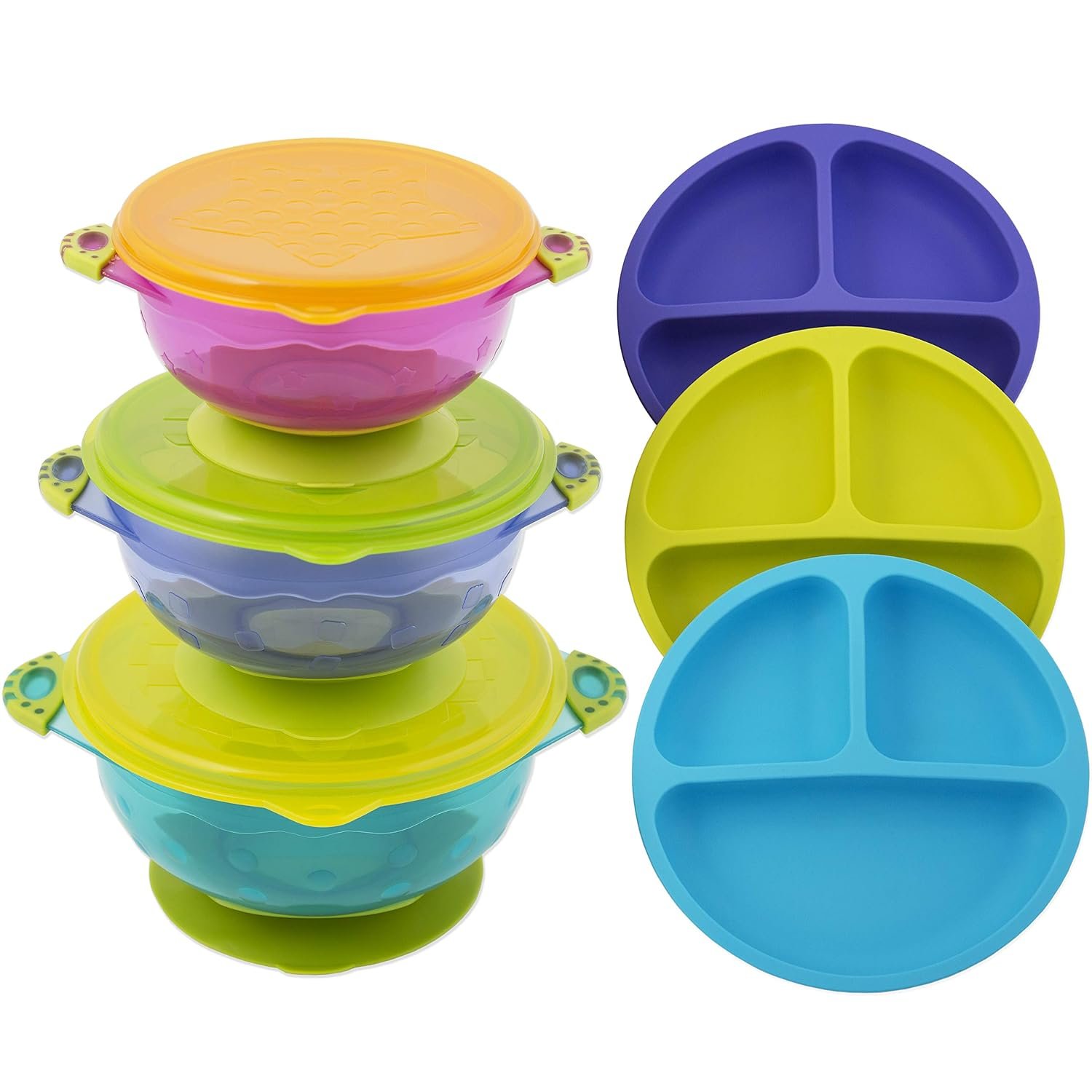EVLA’S Silicone Plates & Baby Bowls Set, Suction Bowls with Lids and Divided Plates, Unbreakable, Easy-to-Clean Feeding Set for Growing Babies and Toddlers