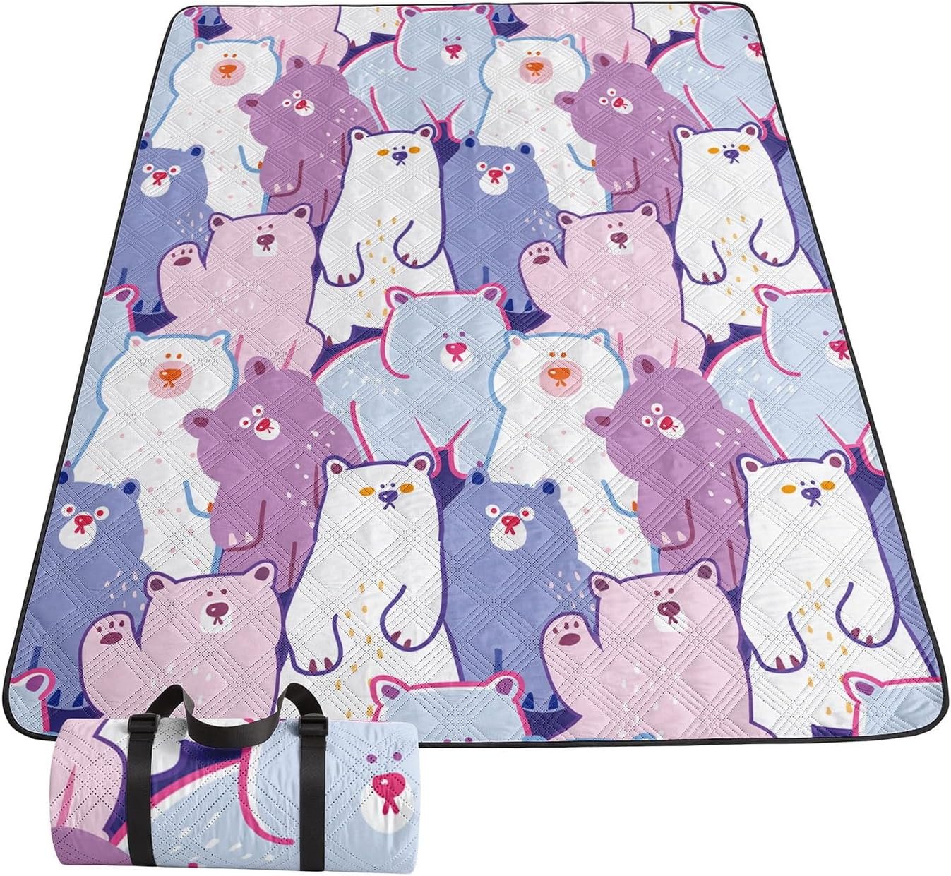 Outdoor Picnic Blanket,Portable Sandproof Waterproof Picnic Mat,Cartoon Bears Printed Camping Beach Mat for Sand and Wet Grass Hiking (Cartoon Bears L)