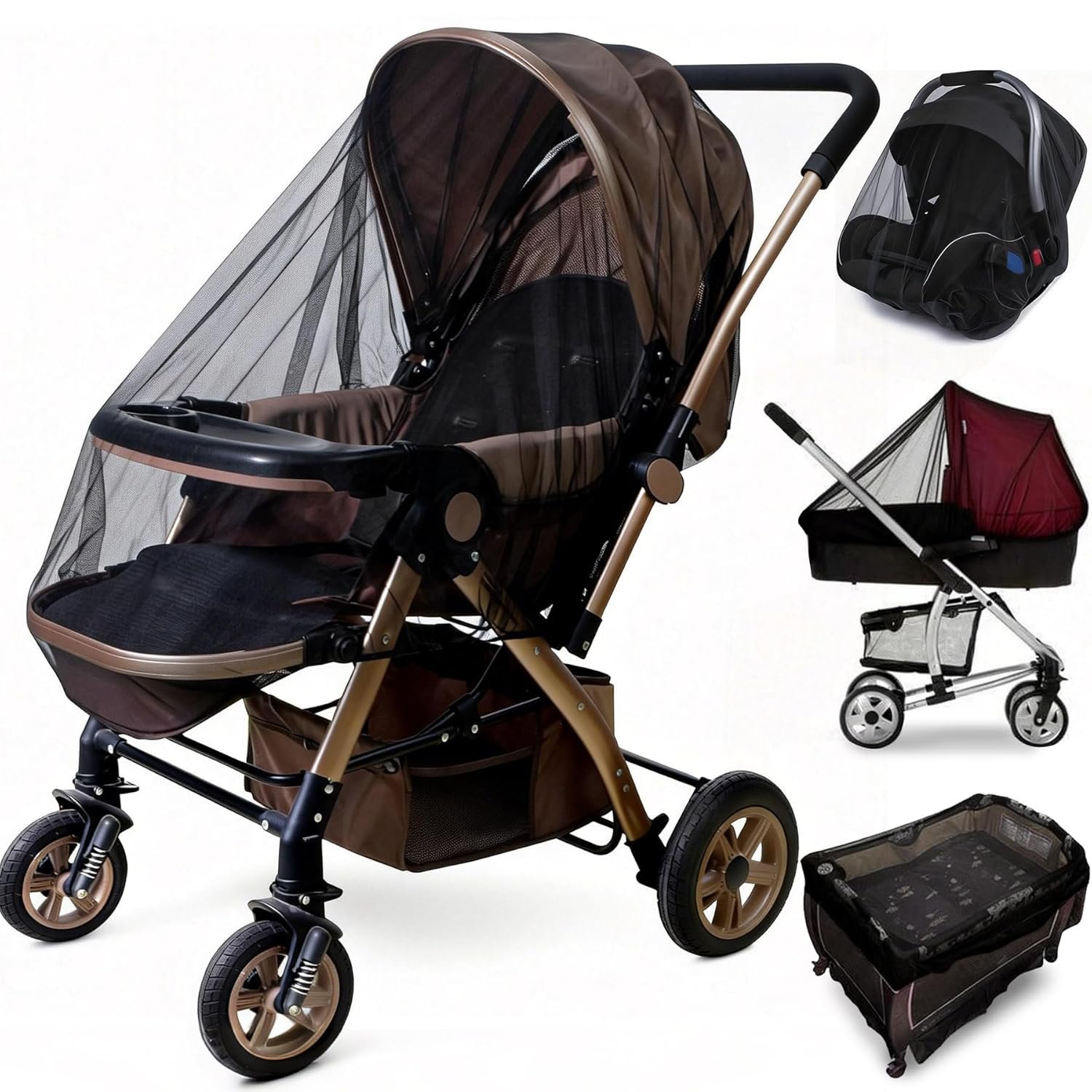 Sysmie 2 Pack Baby Stroller Mosquito Net, Durable Mesh Protection, Black | Universal Fit Bassinets, Cradles, Playards, Pack N Plays & Portable Mini Cribs, Summer Essential for Infant Travel, Camping