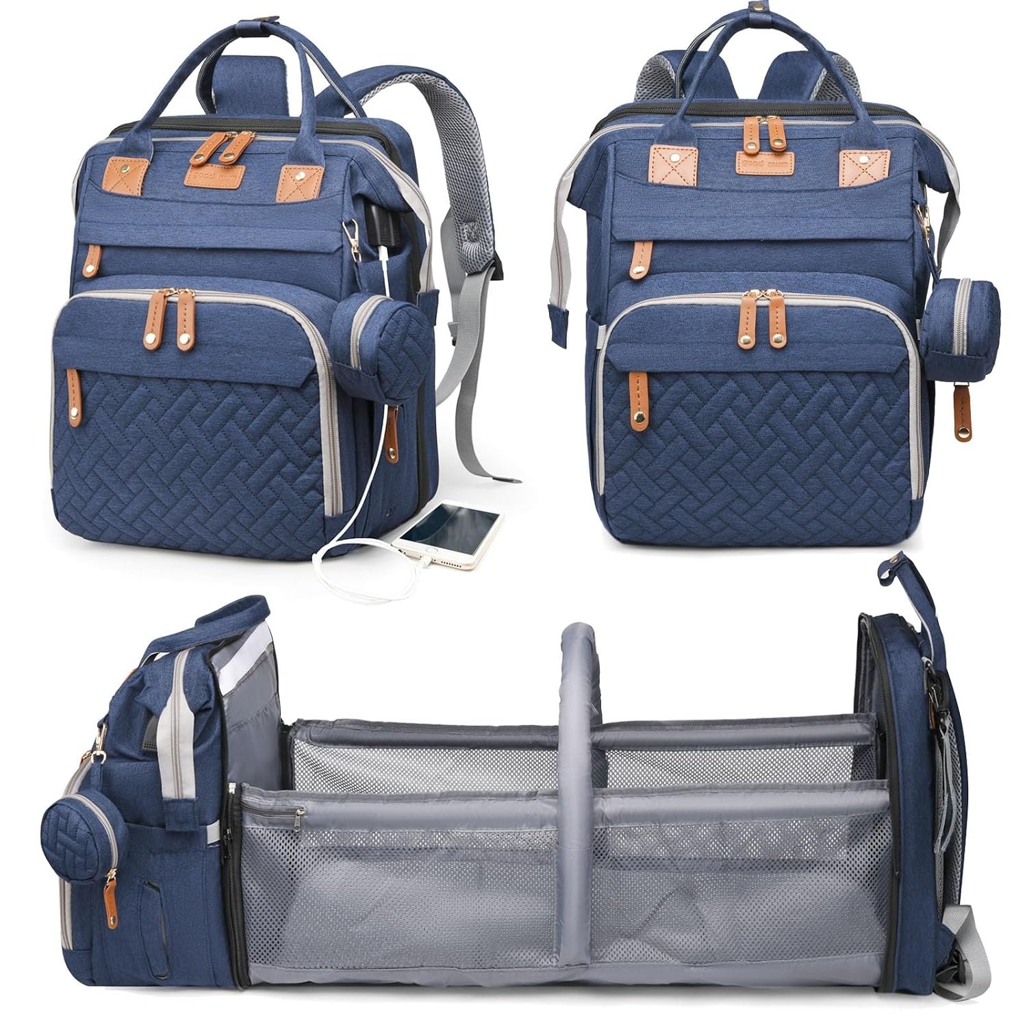 Astro alan Baby Diaper Bag with Changing Station, Waterproof Diaper Bag Backpack for Moms Dads with USB Charging Port, Baby Shower Gifts, Large Capacity diaper backpack, Blue