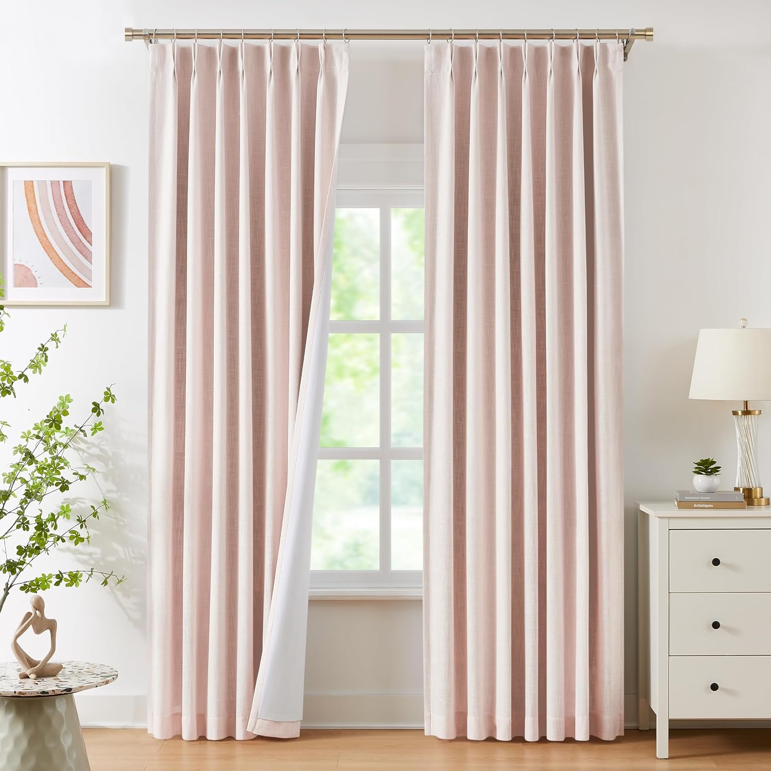 WEST LAKE Pink Bailey Pinch Pleated Window Curtain Panels with Full Blackout Liner 84 Inches Long,Rustic Textured Drapes for Bedroom,Modern Window Treatment for Girls Room,40″ Wx84 Lx2 | Full Blackout Panels,Rustic Textured Drapes for Bedroom,Modern Window Treatment for Girls Room,40″Wx84″Lx2